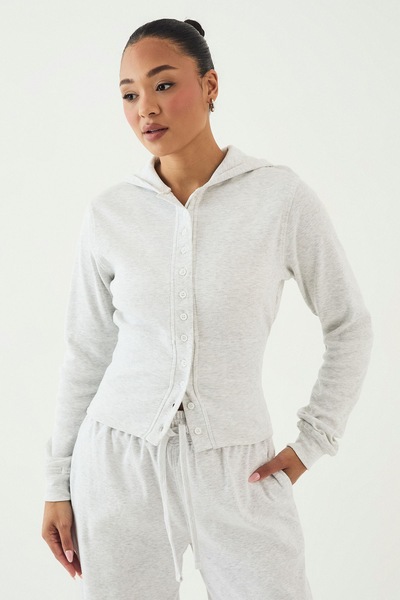 DSGN Studio DSGN Studio Button Through Cinched Hooded Rib Top Ash Grey