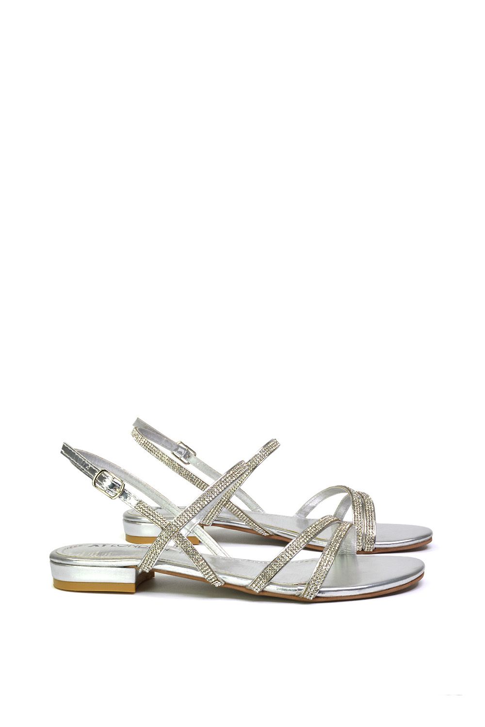 XY London 'Orla' Strappy Summer Flat Diamante Sandals Flats image 5