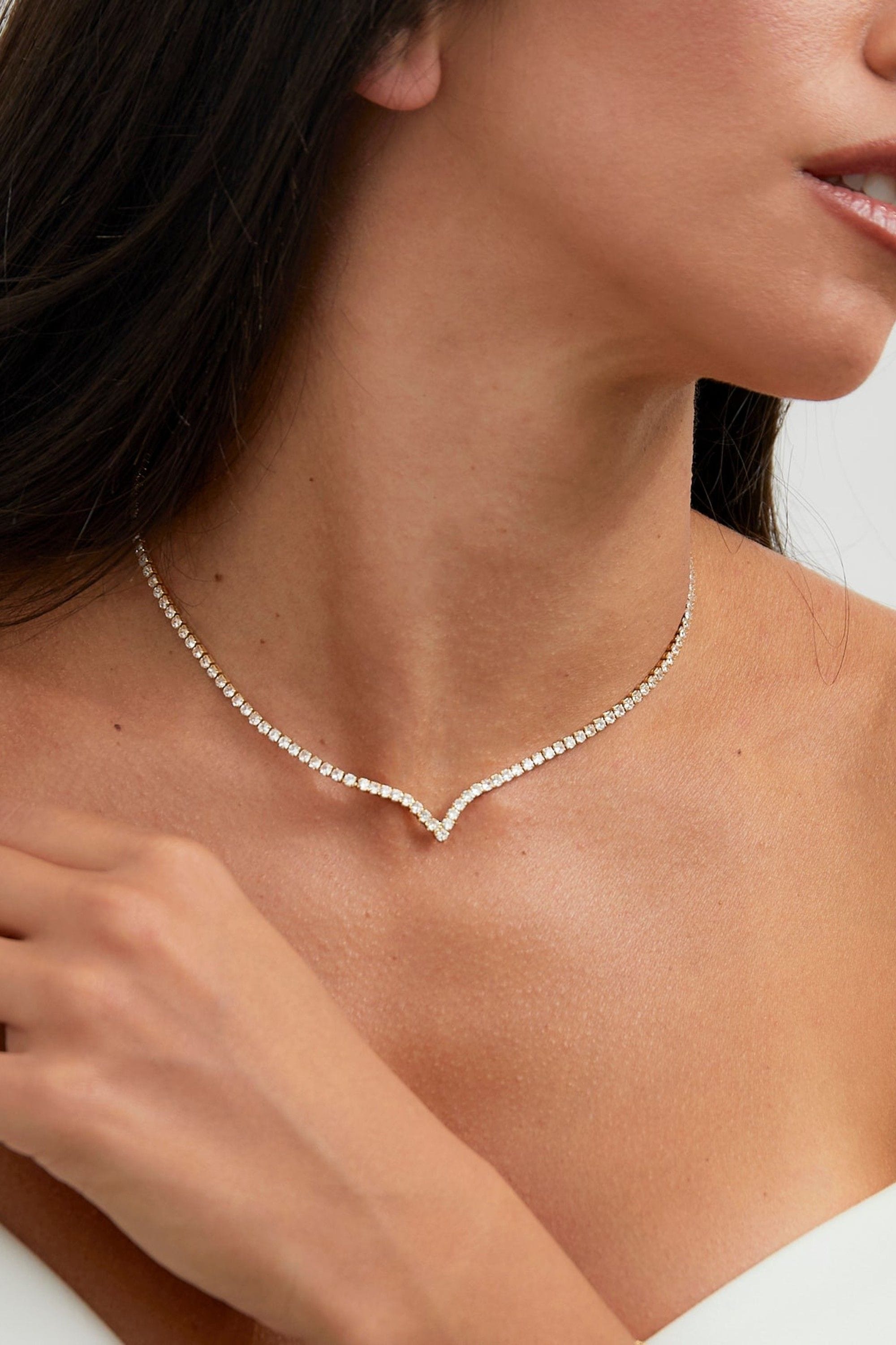 Linzi Evermore Gold V-Shape Tennis Necklace image 2