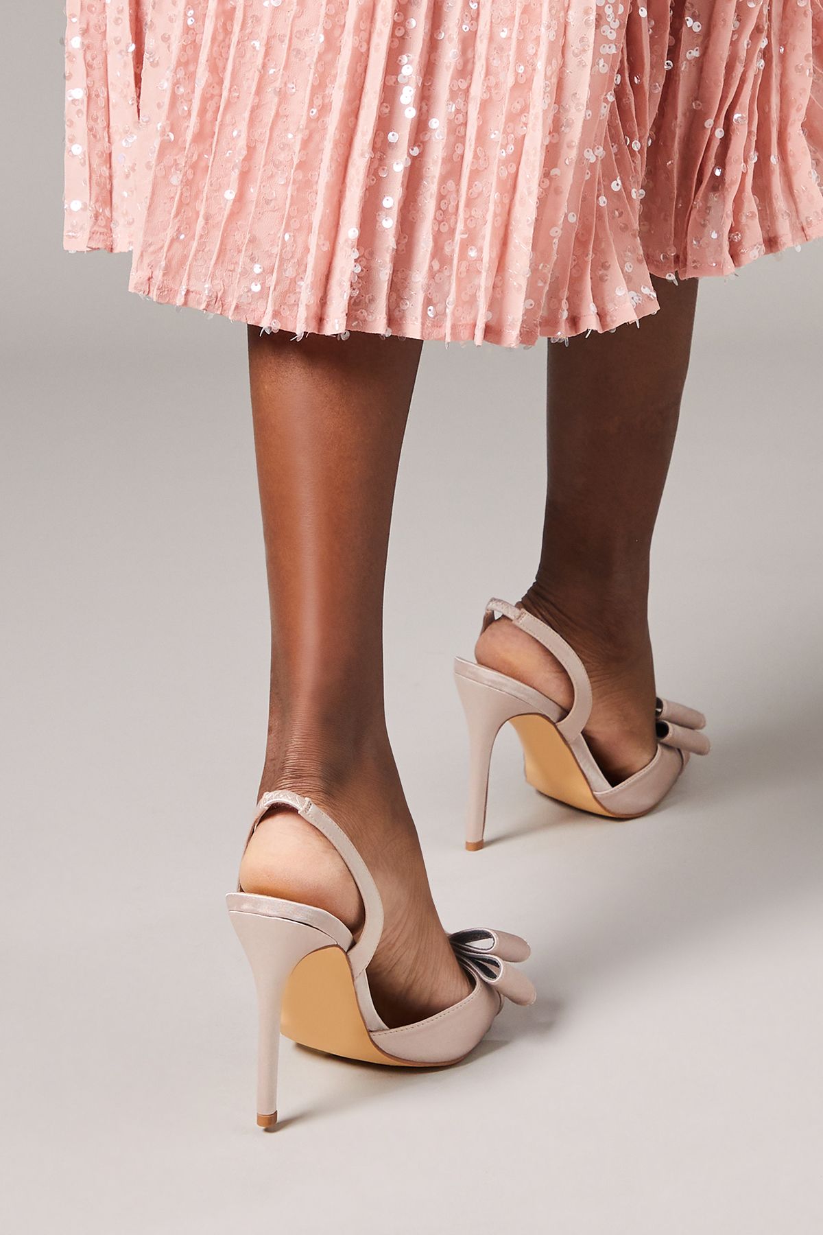 Coast Wide Fit Tamara Satin Bow Sling Back Stiletto Court Shoes Mocha image 4