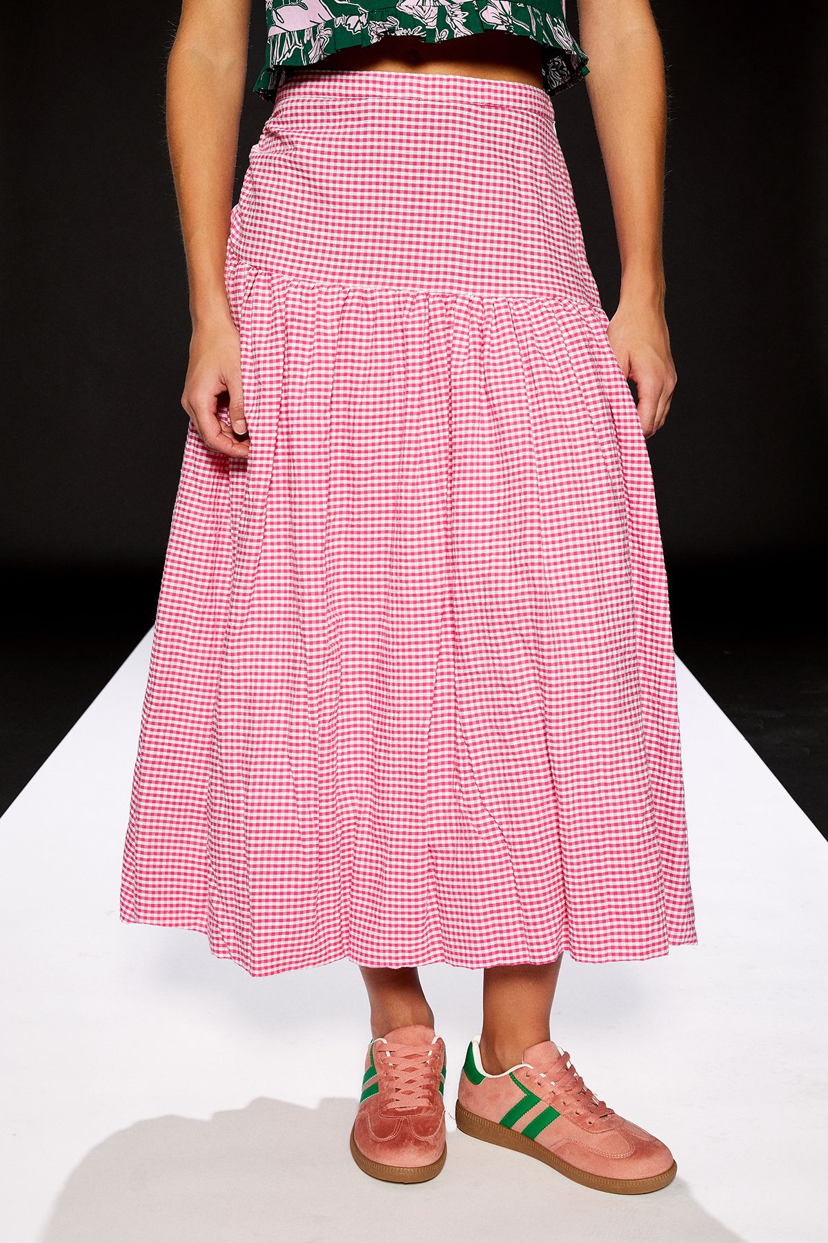 Warehouse Runway 1.8.1.8 Gingham Puffball Midi Skirt Pink image 2