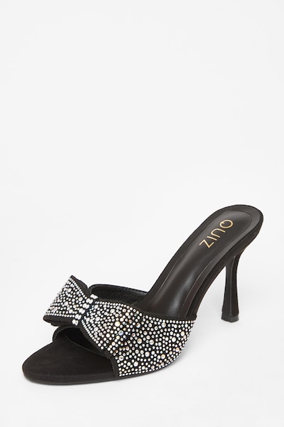 Quiz Black Diamante Bow Mule Heels