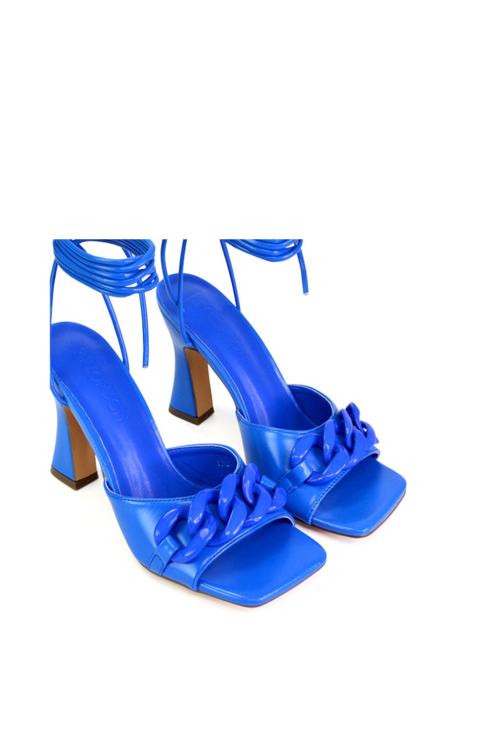 XY London 'Rhegan' Lace Up Chain Detail Square Toe Block High Heel Sandals image 5