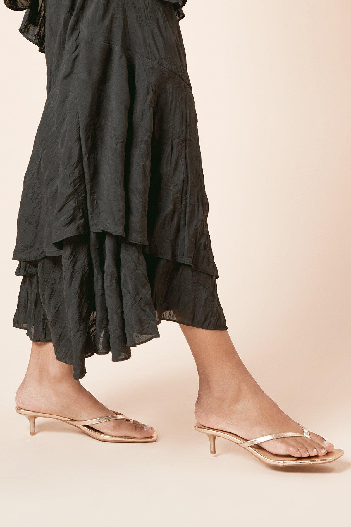 Dorothy Perkins Catriona Faux Leather Kitten Heel Toe Thong Sandals Gold image 3