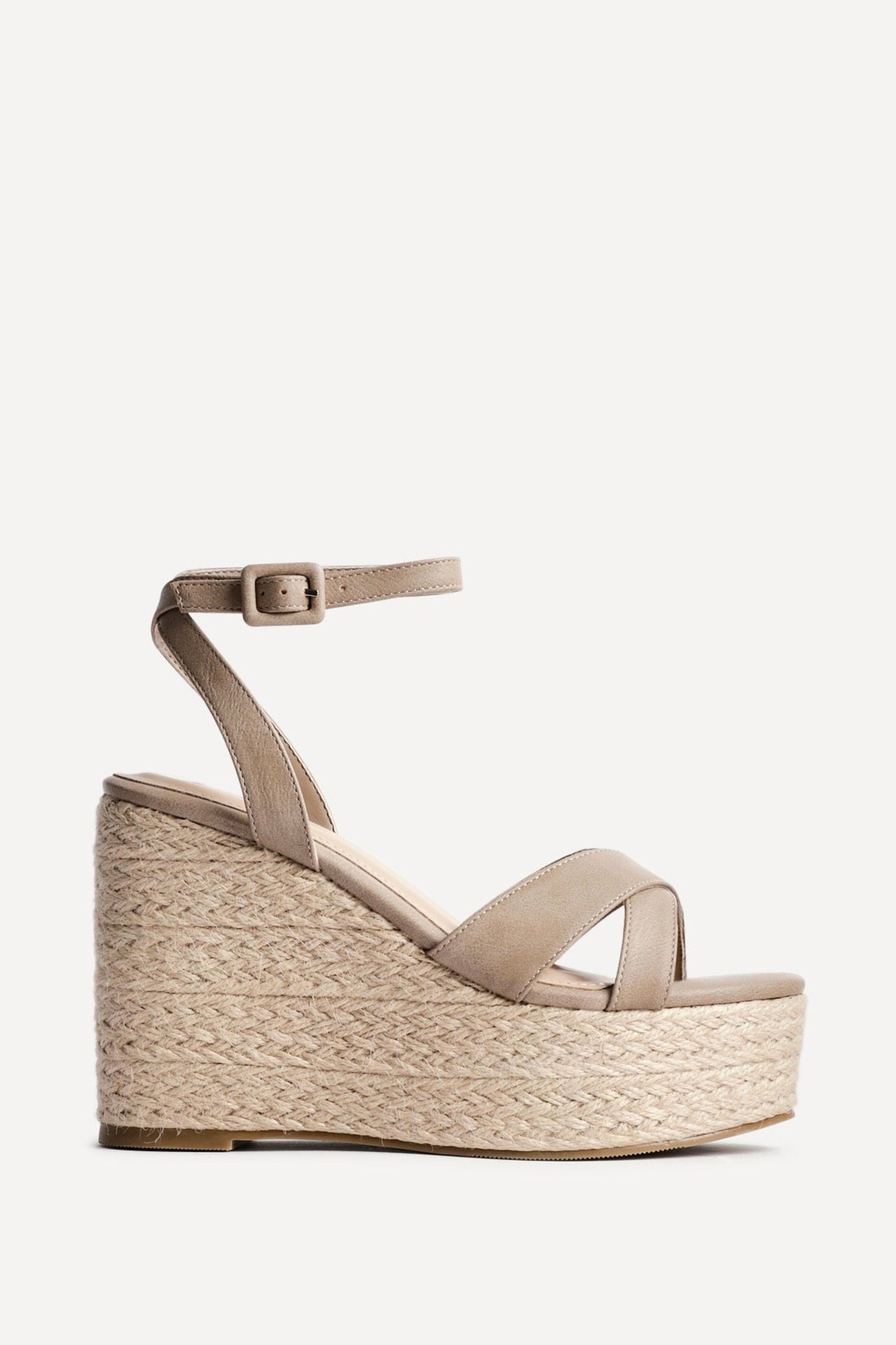 Linzi Tahiti Taupe Faux Leather Crossover Espadrille Wedge image 1