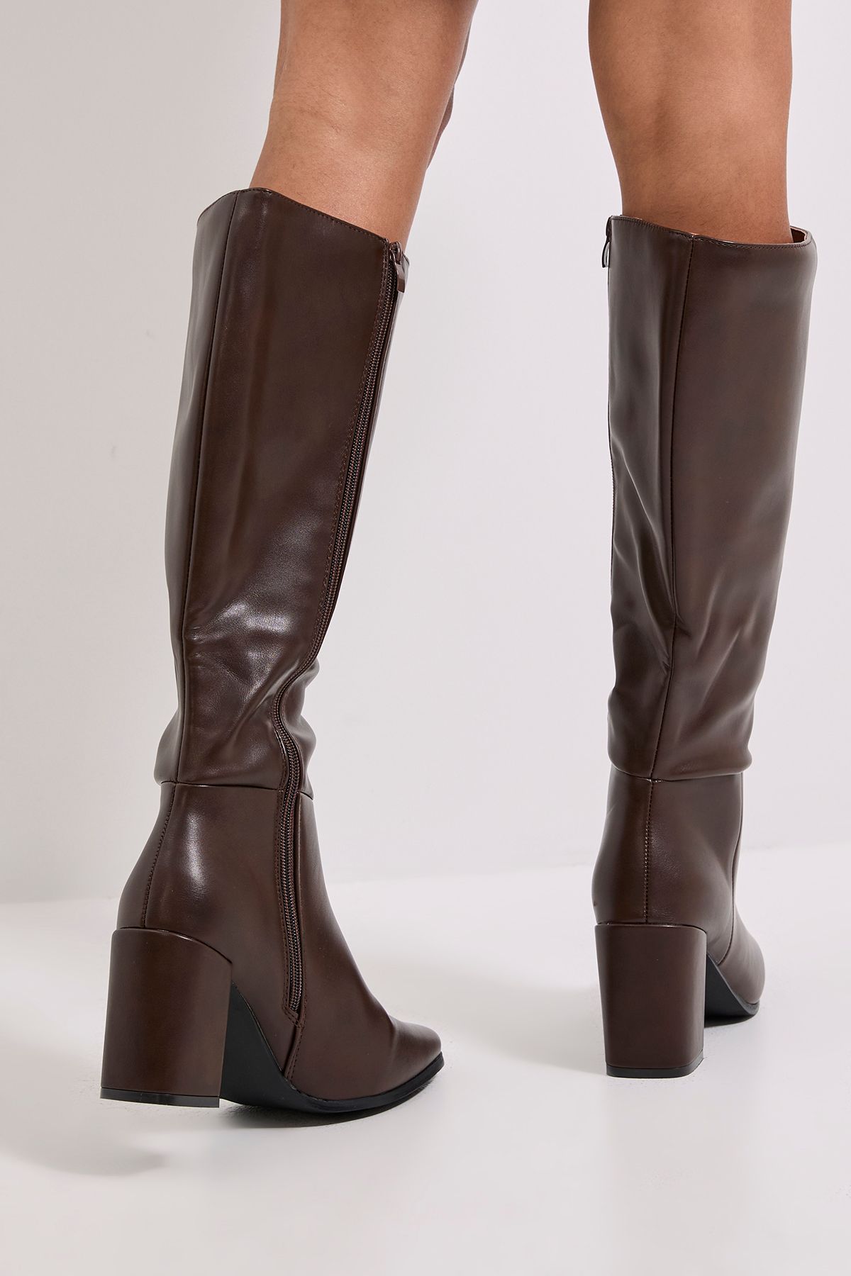 Dorothy Perkins Wide Fit Kristen Faux Leather Square Toe High Heel Knee Boots Brown image 4