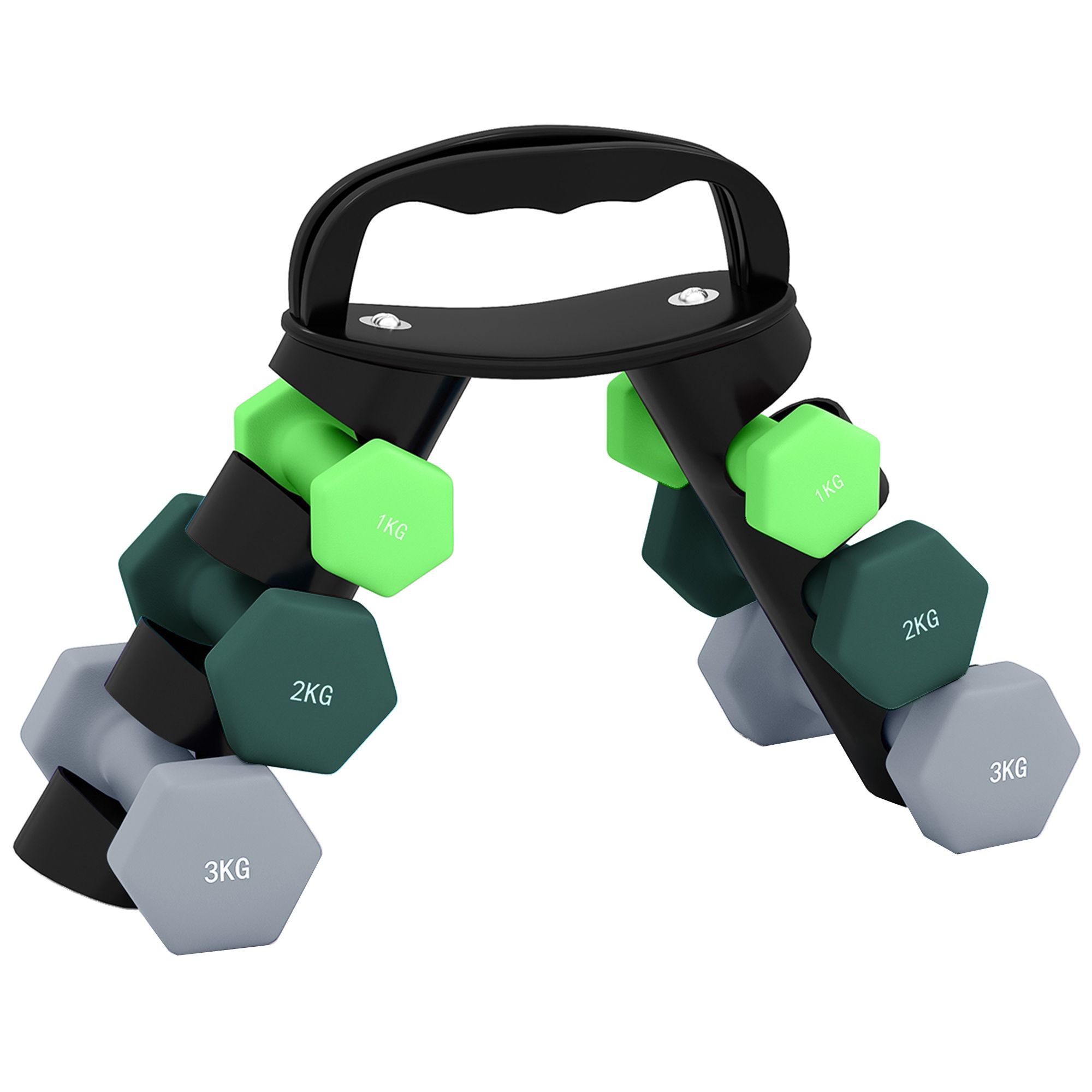 SPORTNOW Dumbbells Set with Storage Rack, 2 x 1kg, 2 x 2kg, 2 x 3kg, Green image 2
