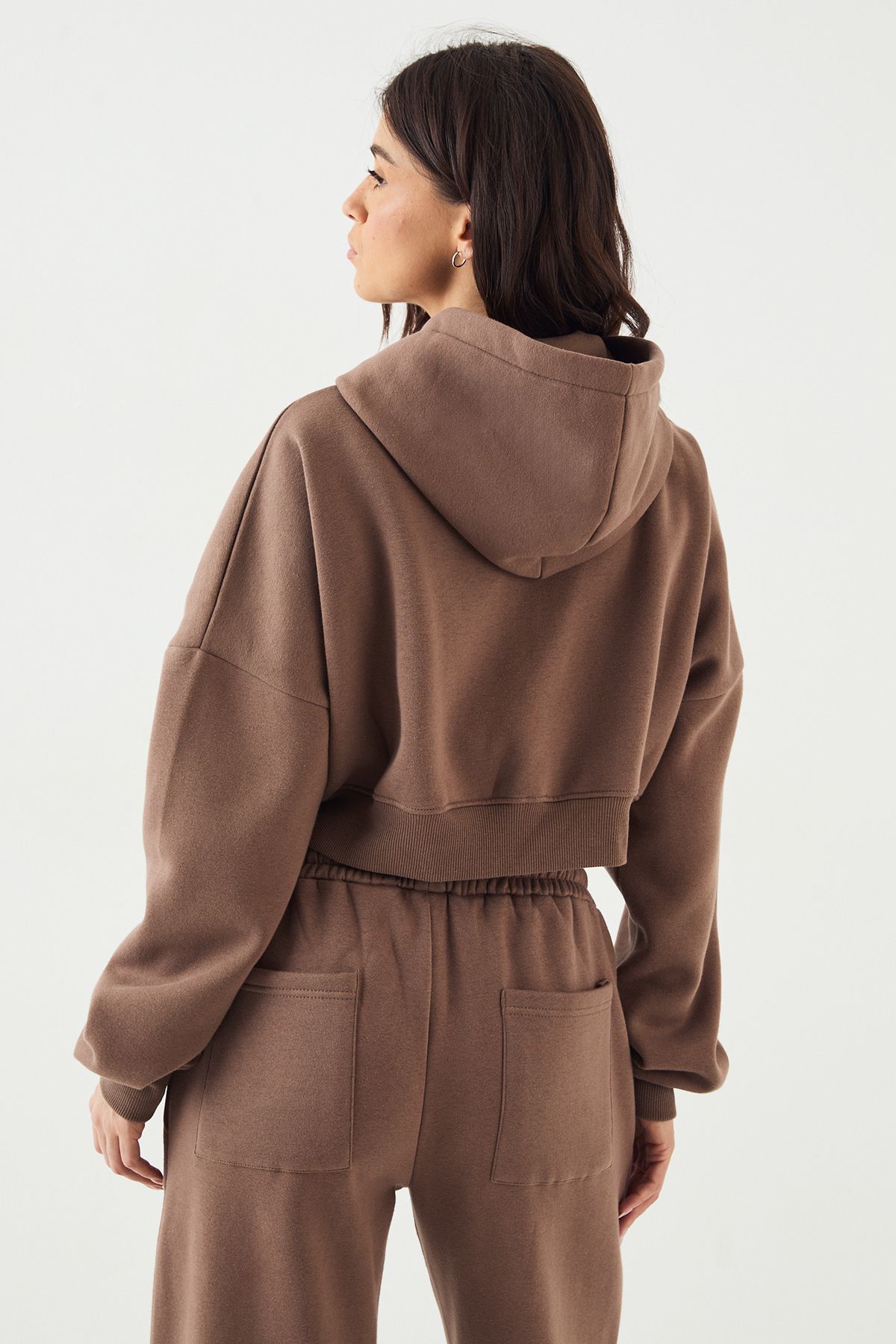 DSGN Studio DSGN Studio Boxy Crop Zip Through Hoodie Mocha image 2