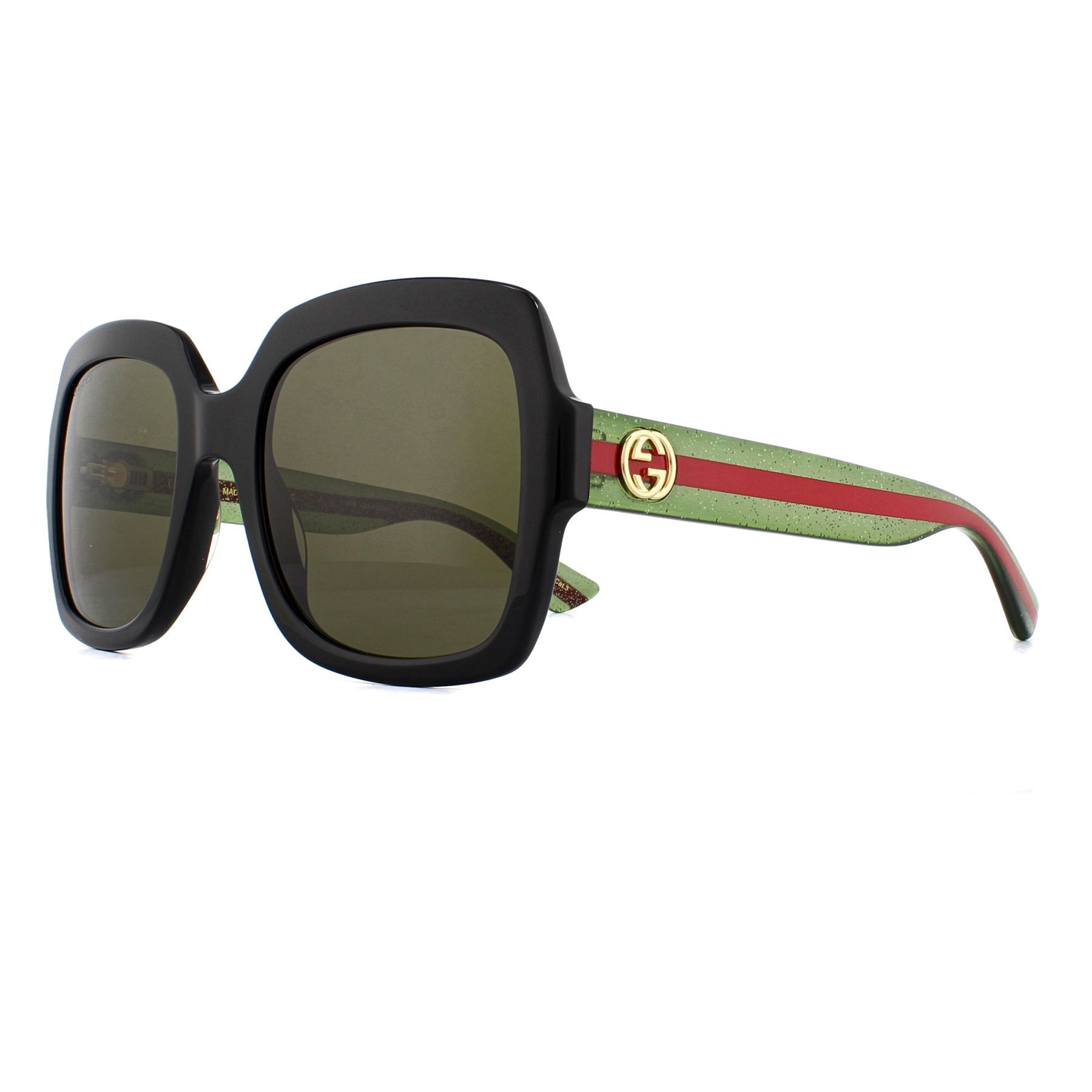 Gucci Square Black Green Glitter and Red Green Sunglasses GG0036SN image 2