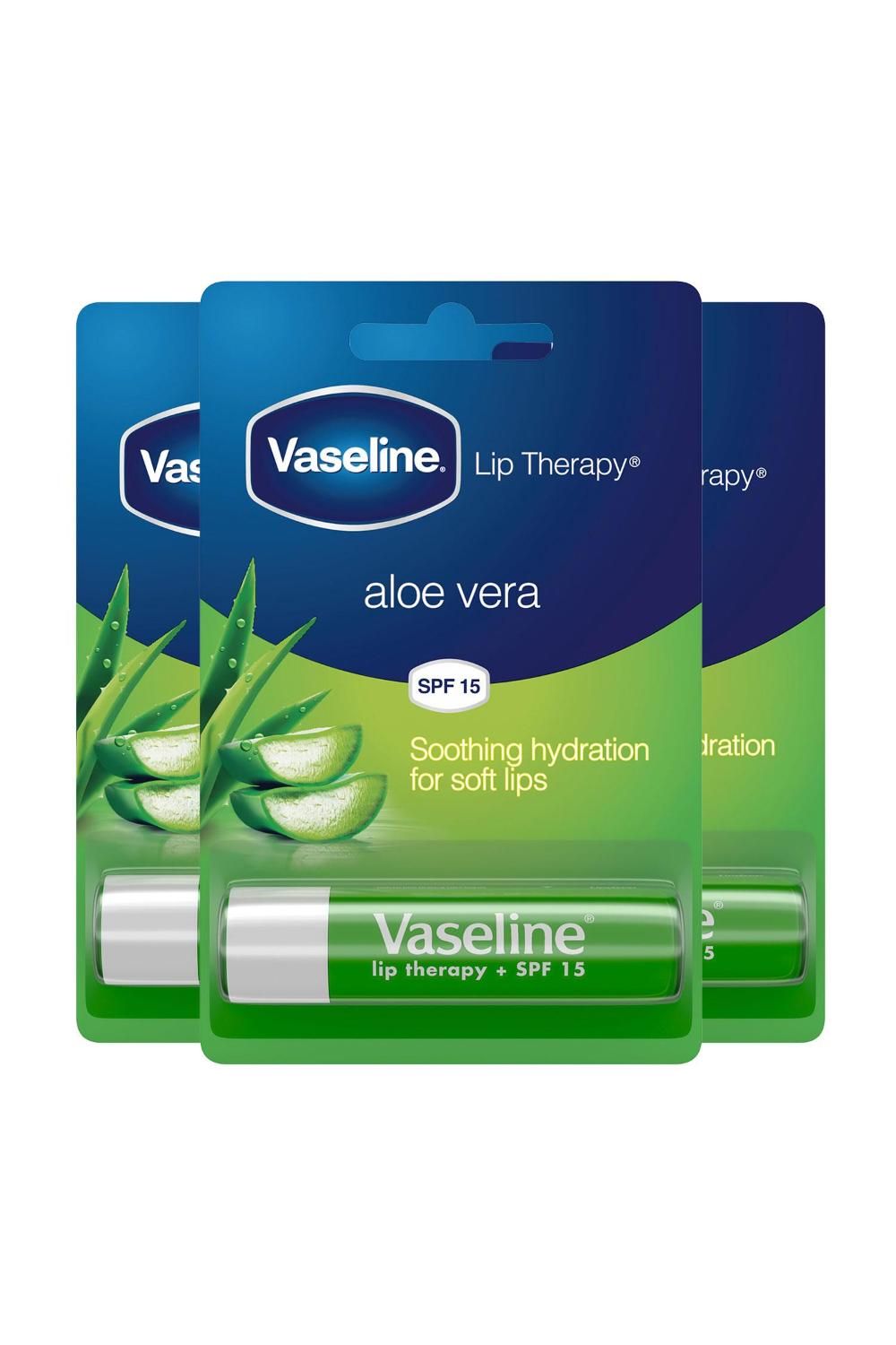 Vaseline Lip Therapy AloeVera 'Lip Balm' with SPF15 Essential Moisture, 3 x 4g image 1