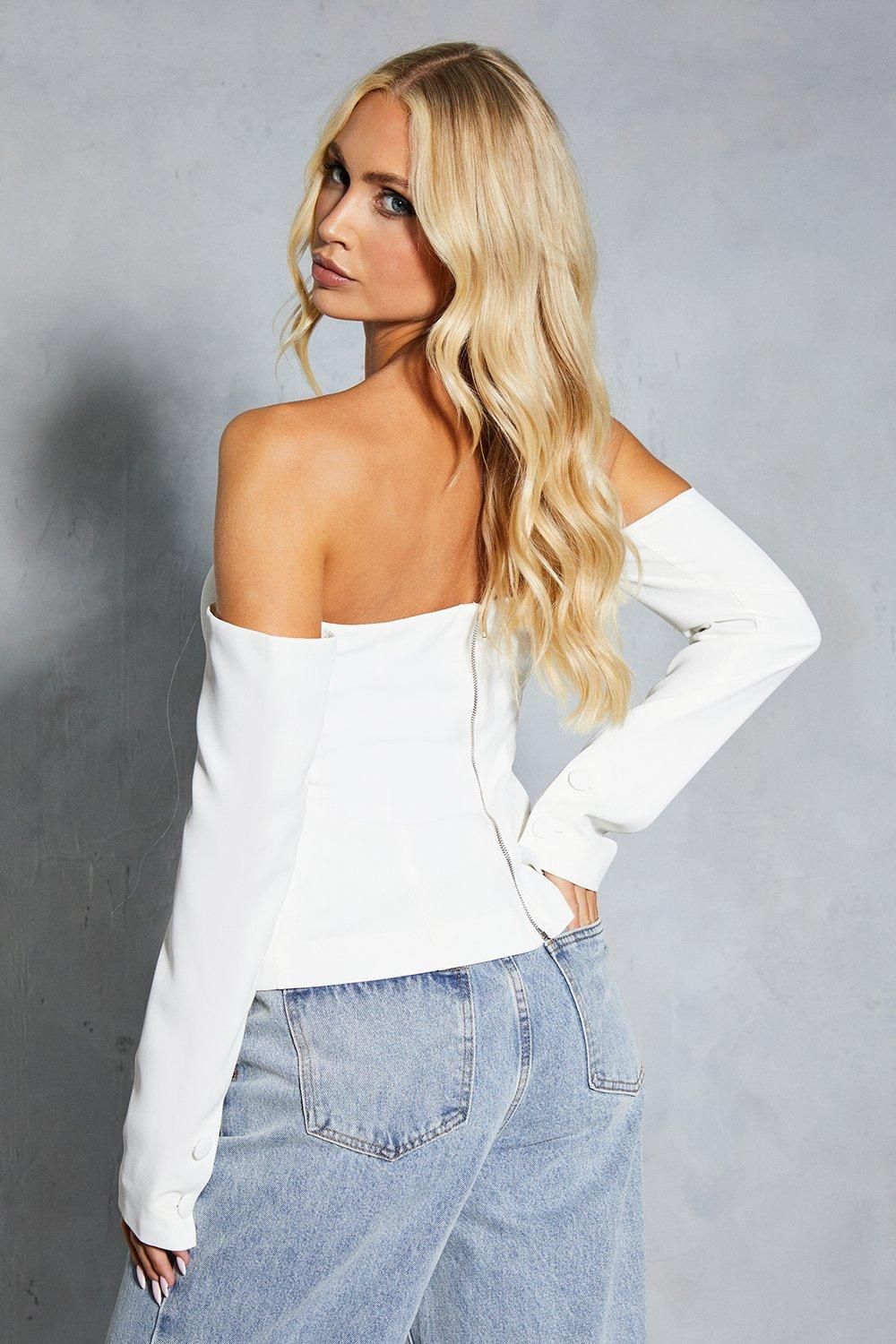 MissPap Bardot Structured Zip Back Top Ivory image 3