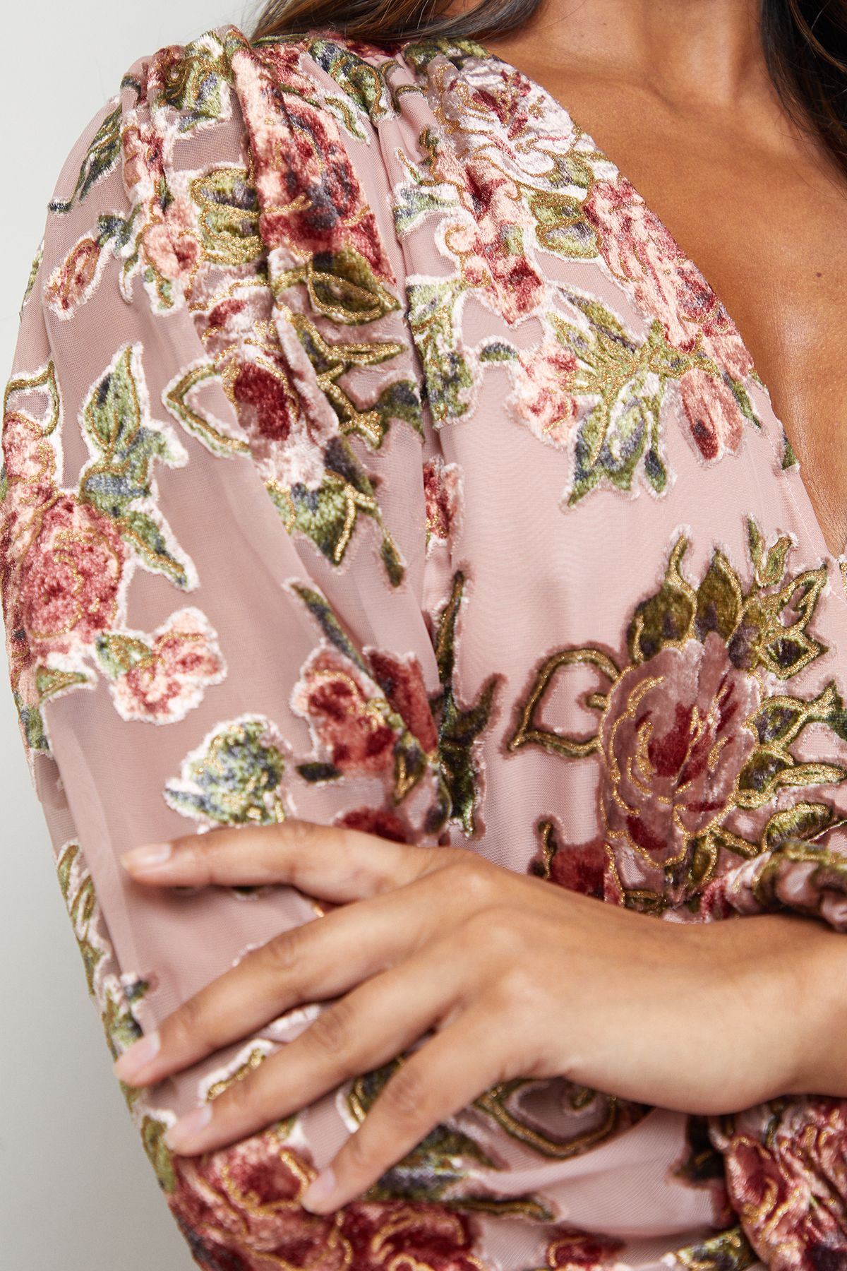 Oasis Devore Tiered Puff Sleeve Midi Tea Dress Rose image 5