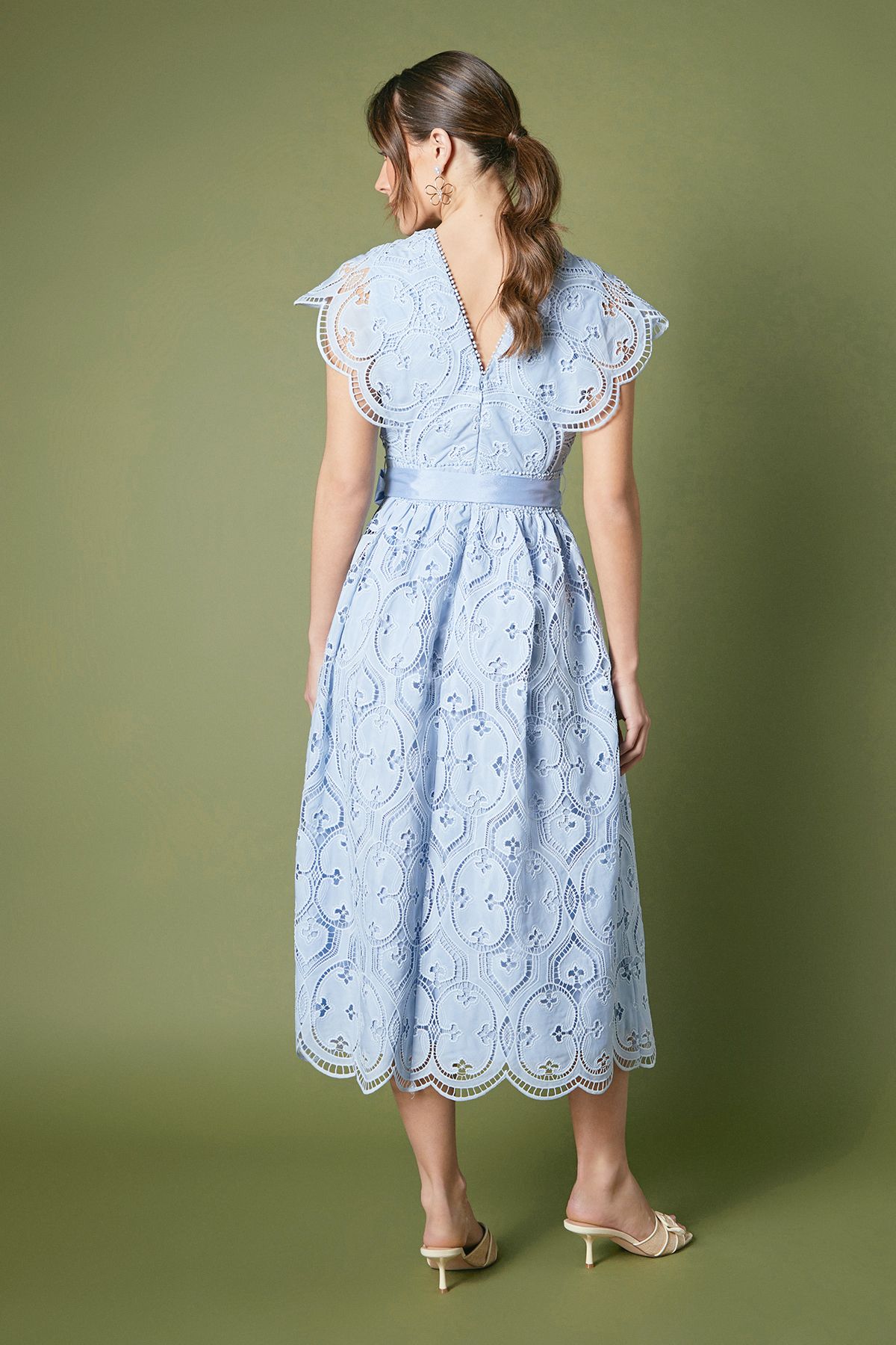 Coast Lace V Neck Belted Midi Holiday Dress Pale Blue image 4