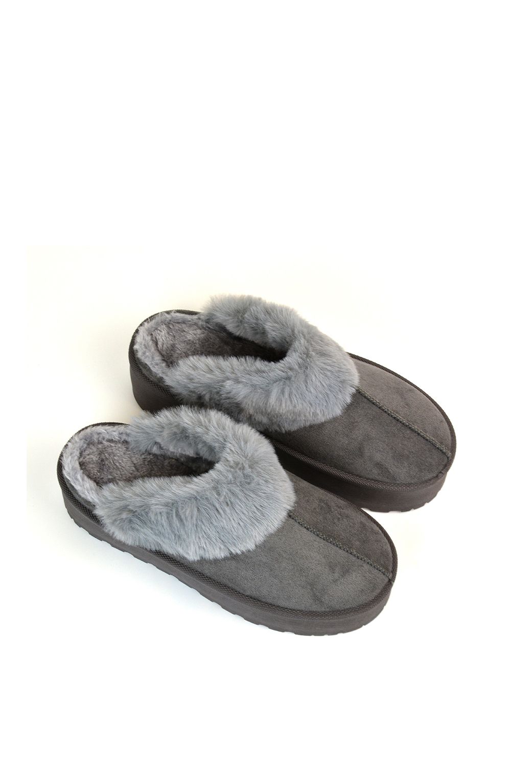 XY London 'Faith' Slip On Faux Fur Slippers with Platform Sole image 4