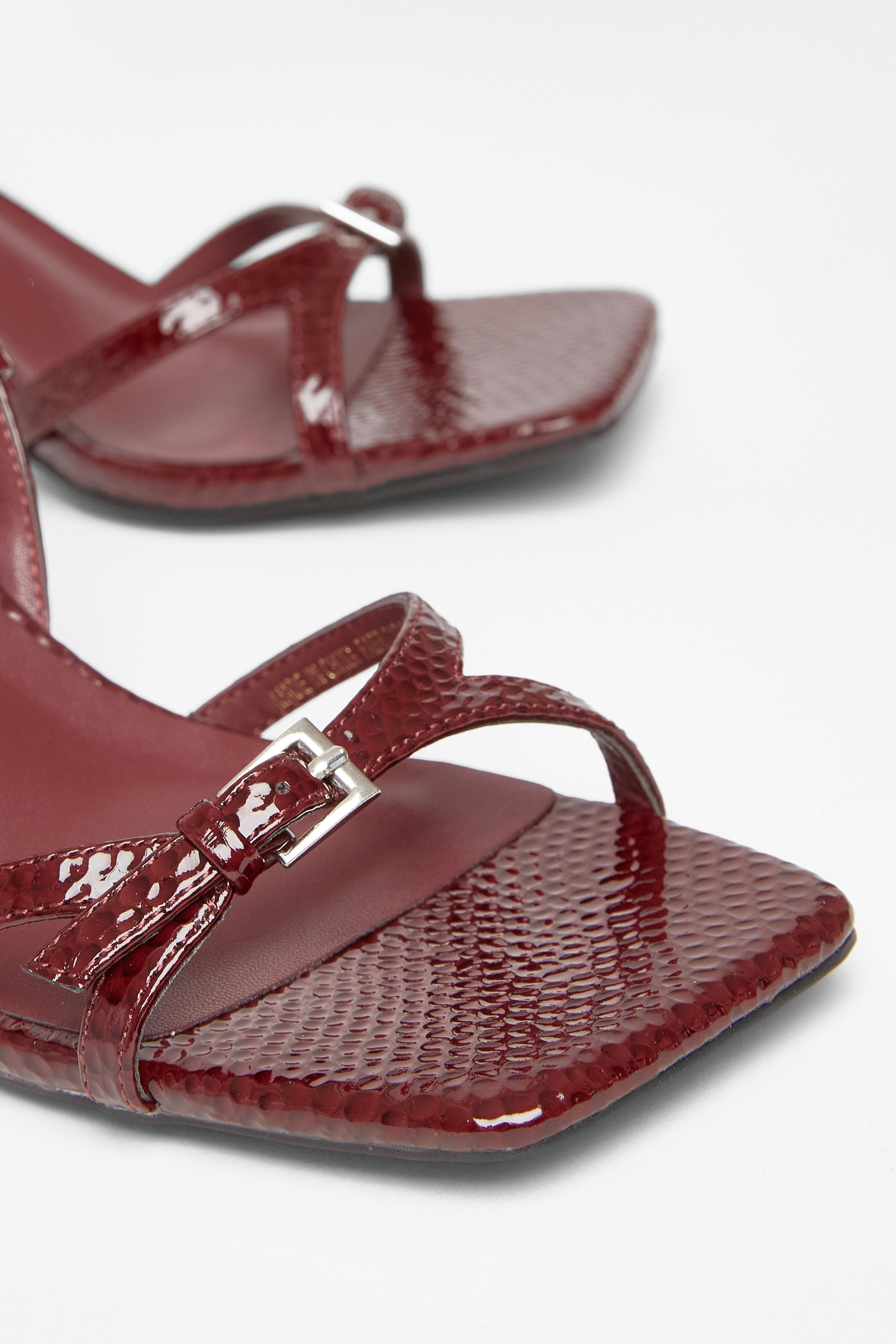 Quiz Burgundy Snake Print Strappy Heels image 4