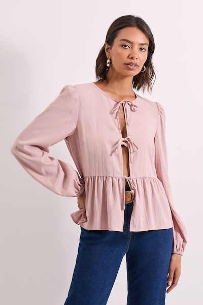 Dorothy Perkins Tie Front Long Sleeve Blouse Dusky Pink
