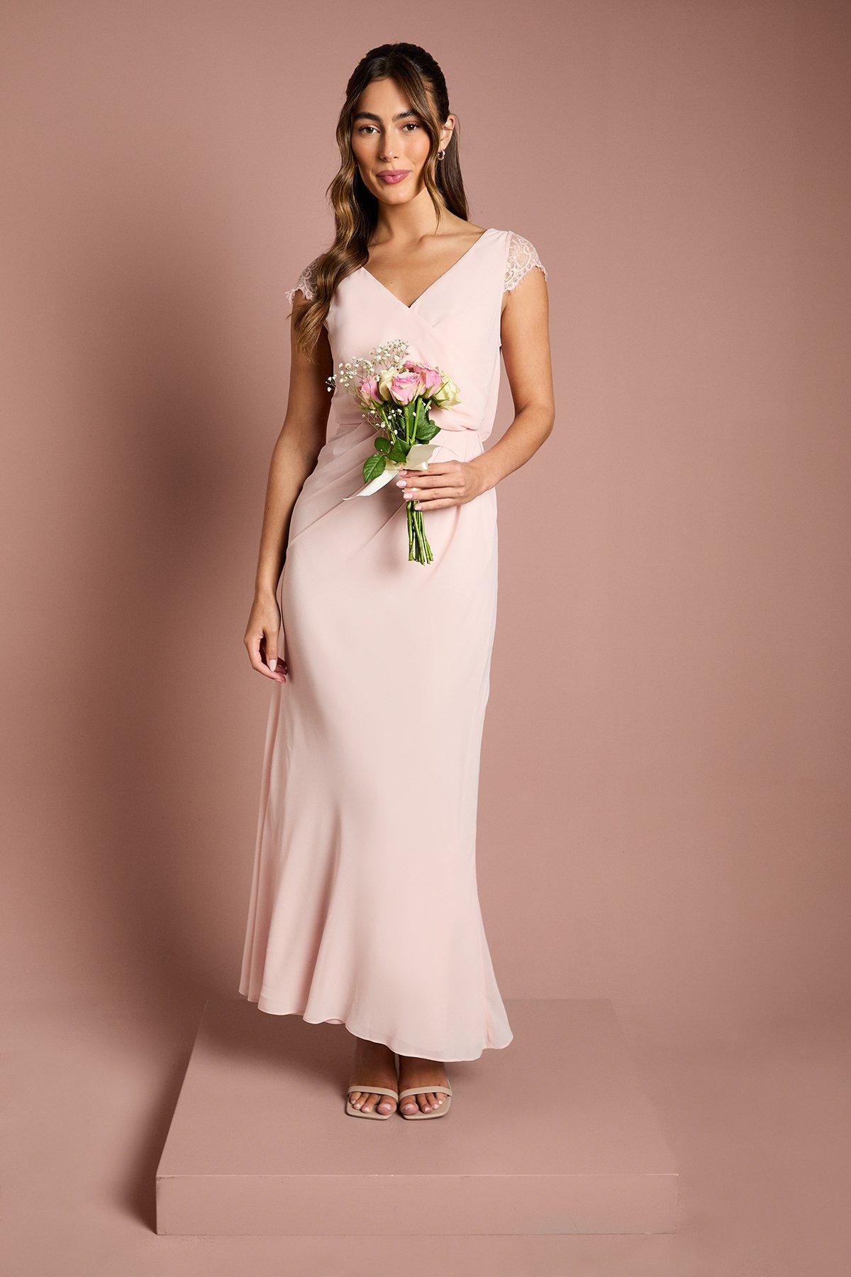 Coast Blush Georgette And Lace Detail Wrap Effect Maxi Bridesmaid Dress ...