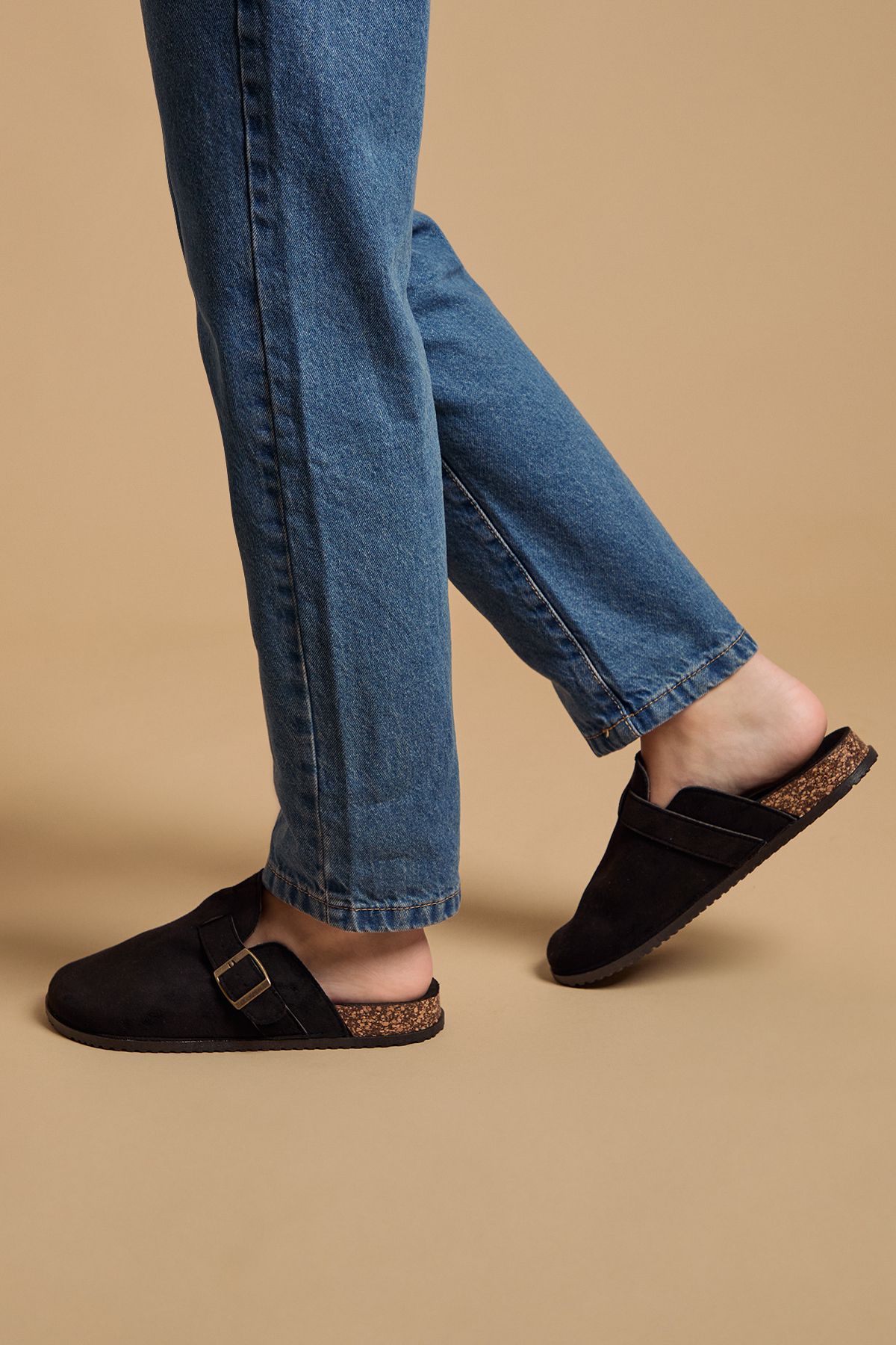 Oasis Jamie Faux Suede Closed Toe Footbed Flat Shoes Black image 1