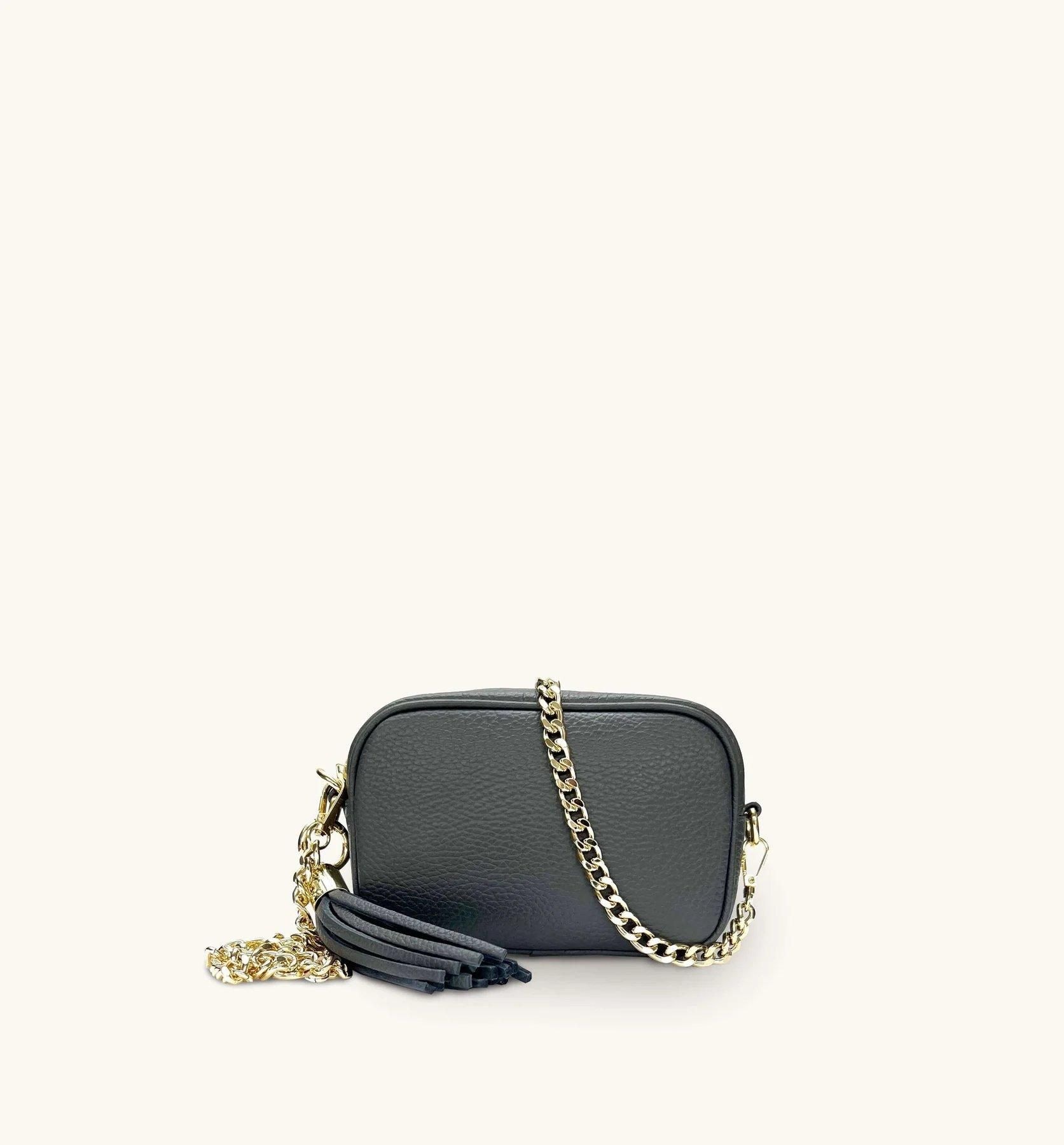 Apatchy London The Mini Tassel Leather Phone Bag With Gold Chain Crossbody Strap image 1