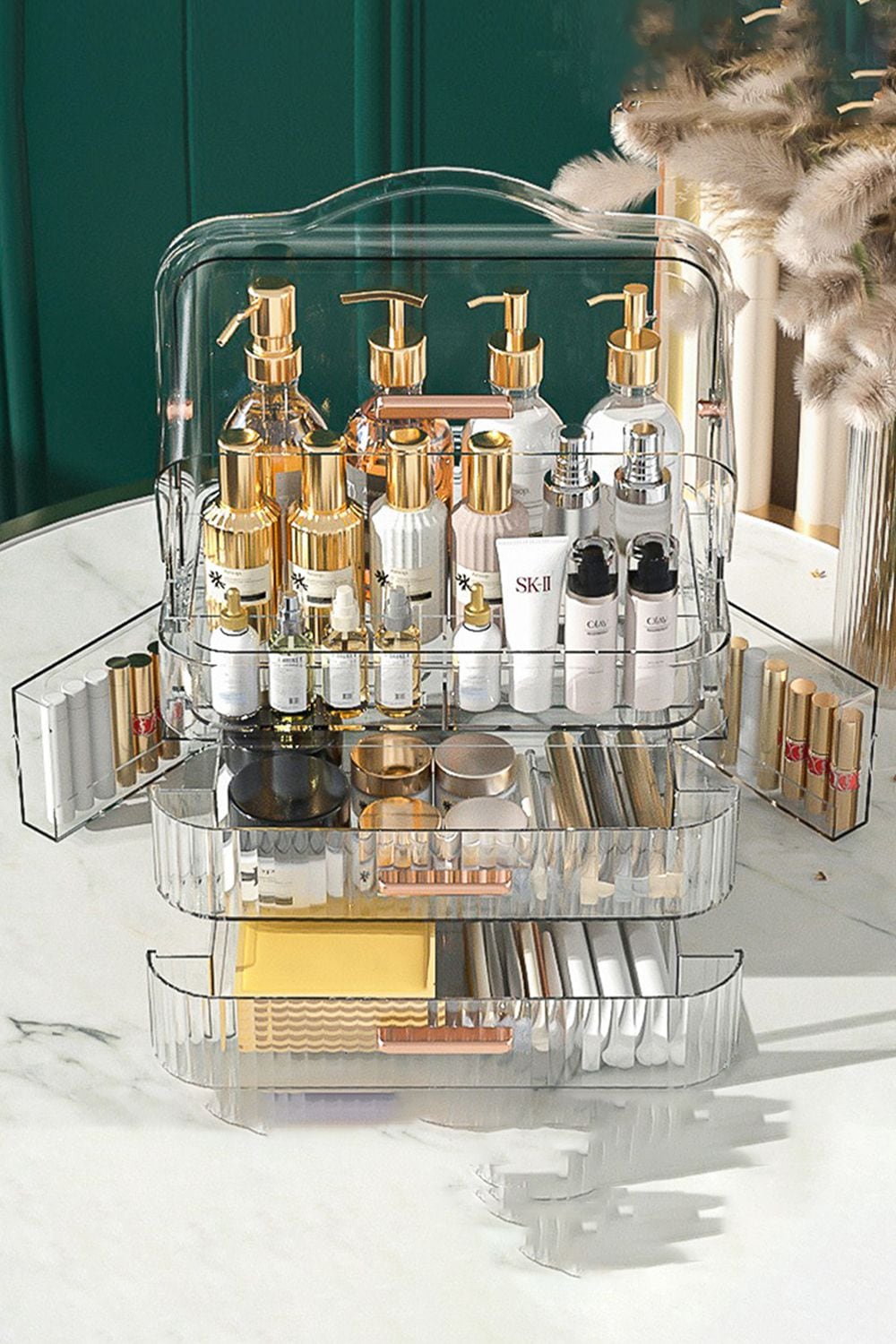 Living and Home Portable Dustproof Cosmetic Desktop Makeup Organizer with Handle image 2