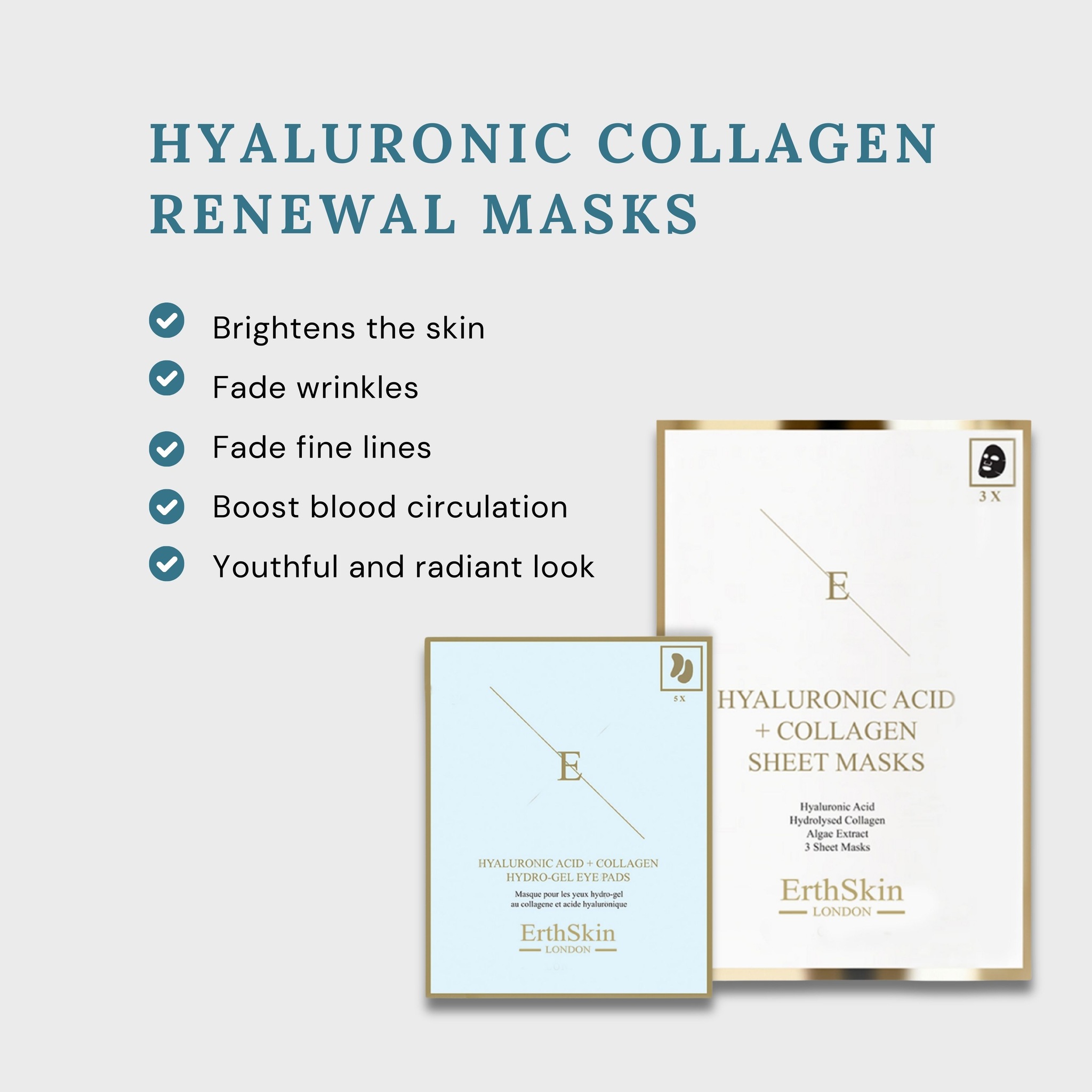 Erth Skin London Hyaluronic Acid & Collagen Mask - 3 sheets + Hyaluronic Acid + Collagen Hydrogel Eye Pads 5 X 2 image 2