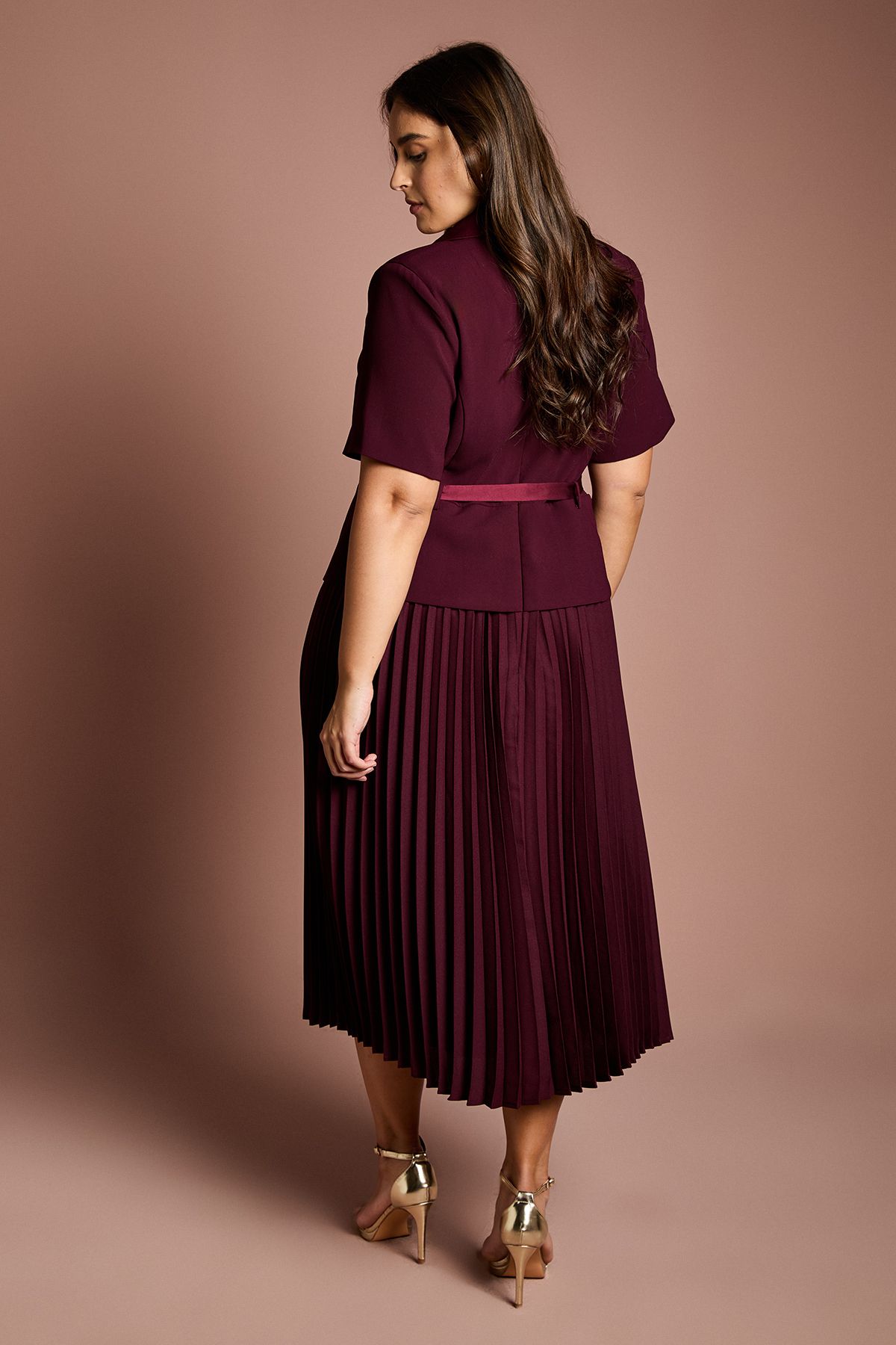 Coast Plus 2 In 1 Wrap Dress With Pleated Skirt Burgundy image 3