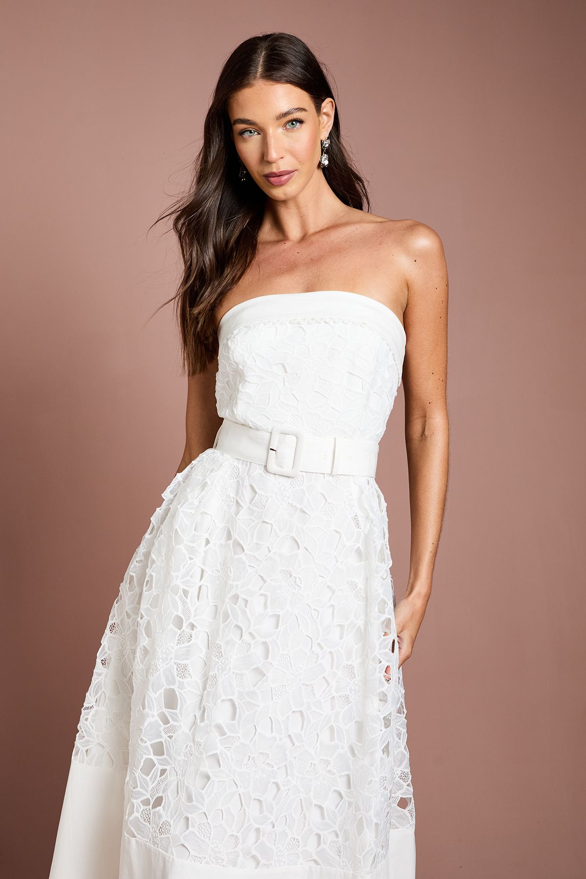 Coast Bandeau Belted Lace Midi Dress Ivory image 2