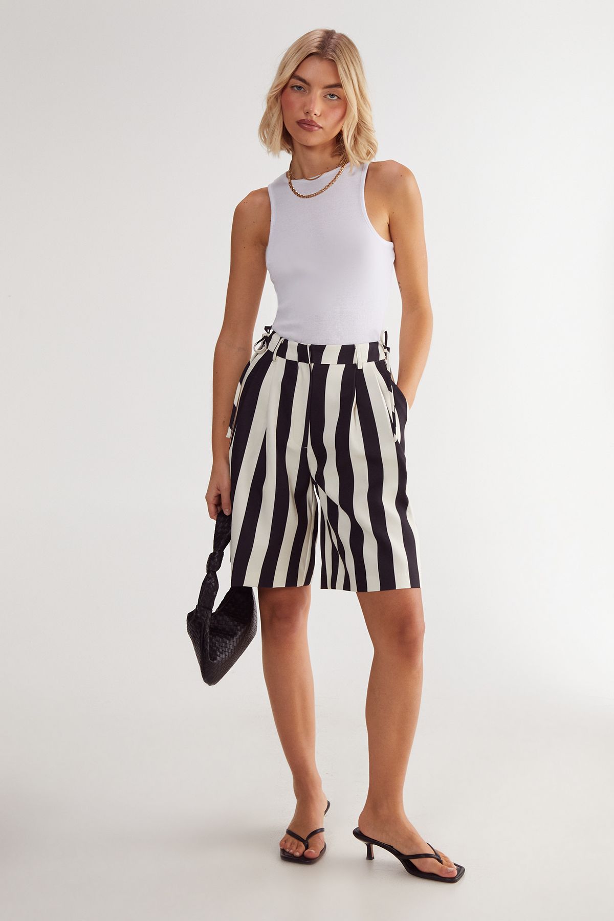 NastyGal Striped Print Tailored Jort Mono image 1