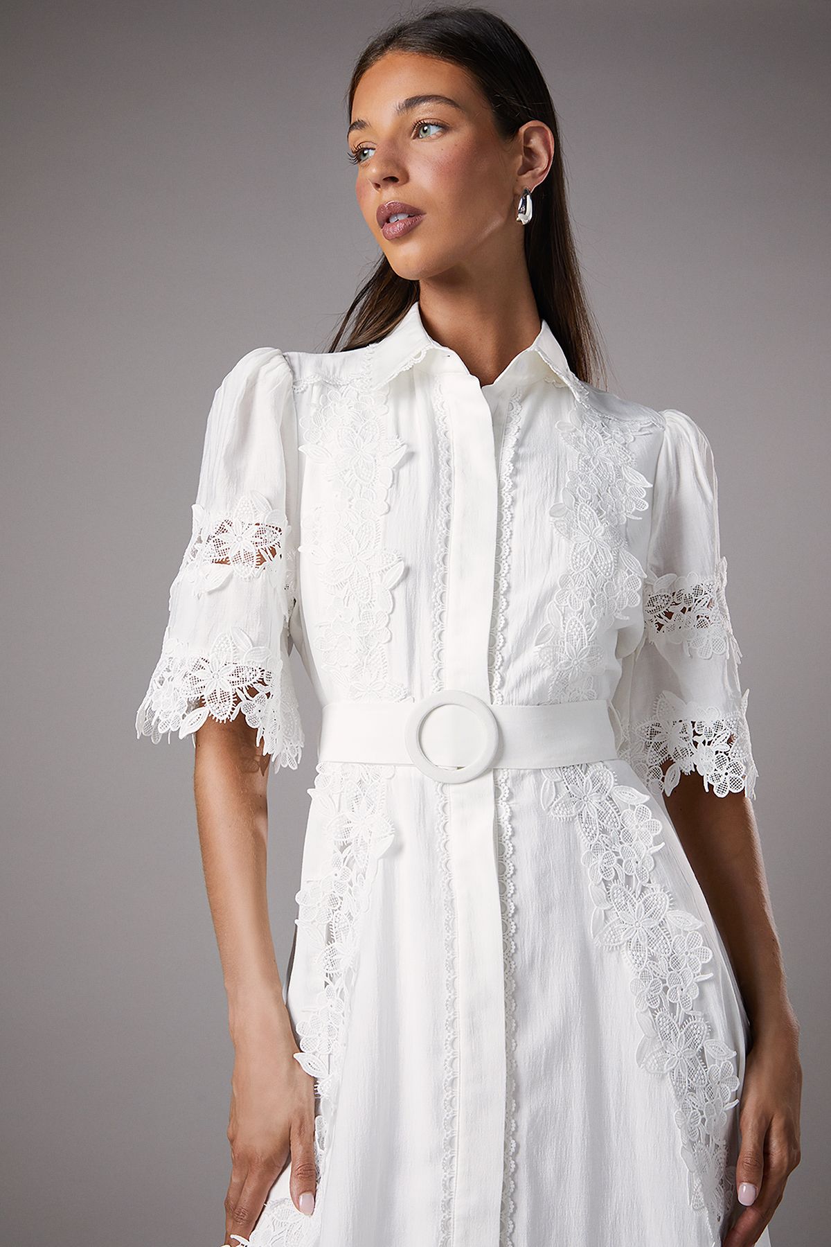 Coast Lace Panelled Belted Shirt Dress Ivory image 4