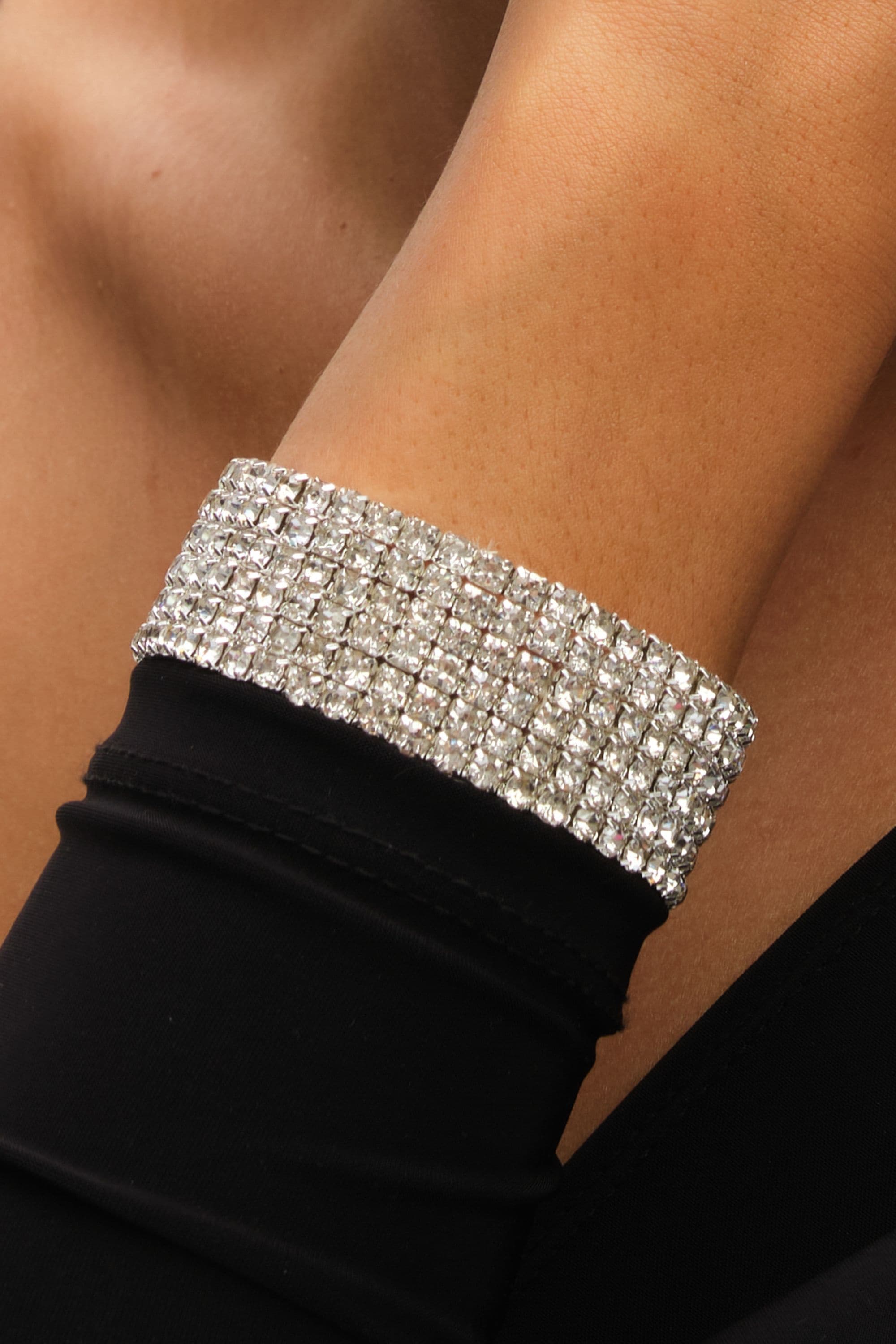 Mood Silver Crystal Multi Row Stretch Cuff image 2