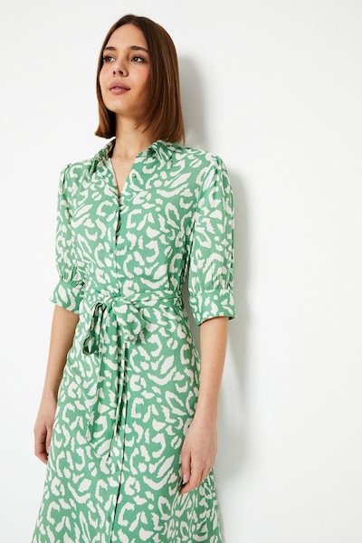 Dorothy Perkins Green Animal Midi Shirt Dress Green