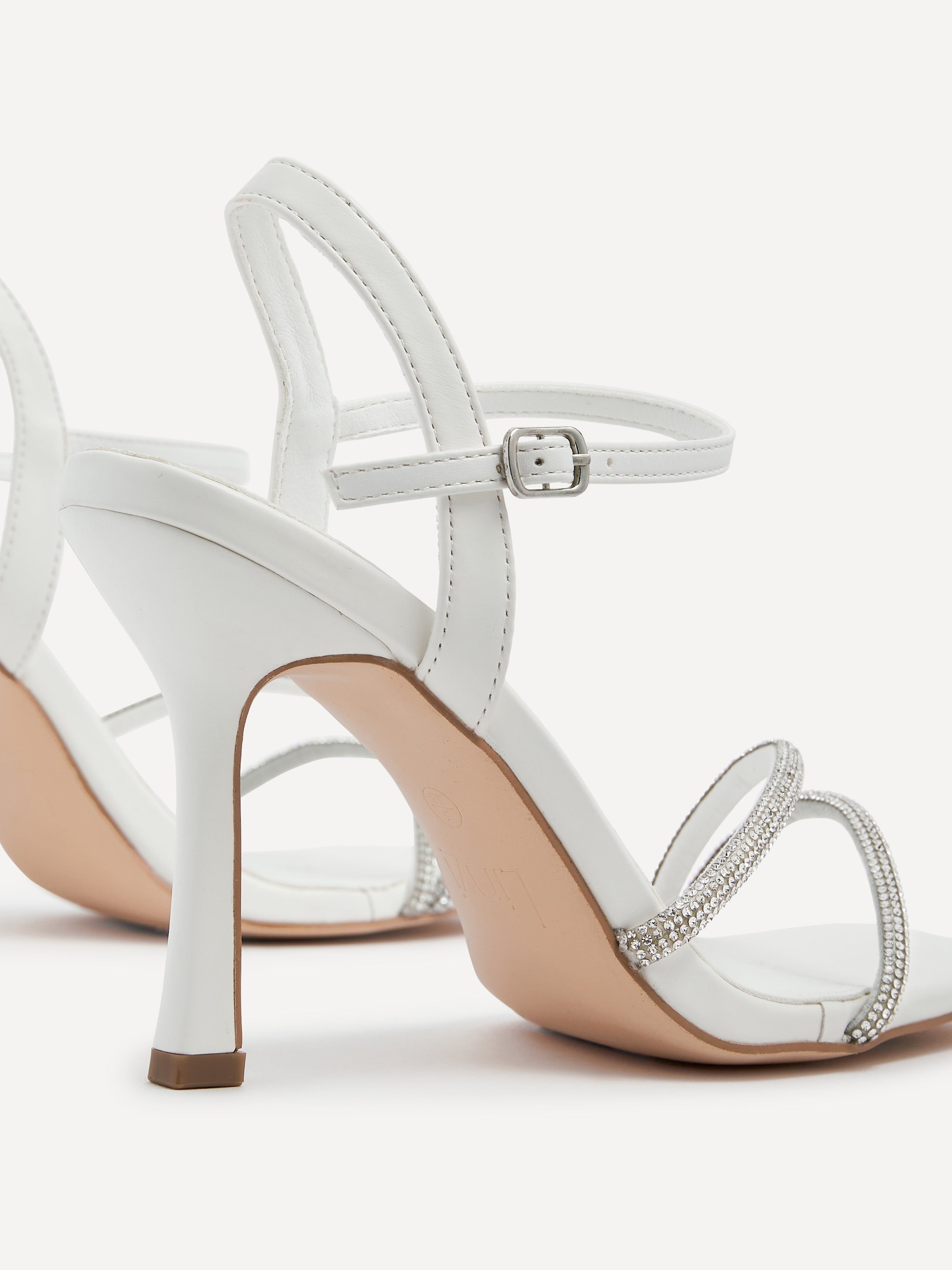 Linzi Mesmerize White Faux Leather Square Toe Diamonte Embellished Heel image 5