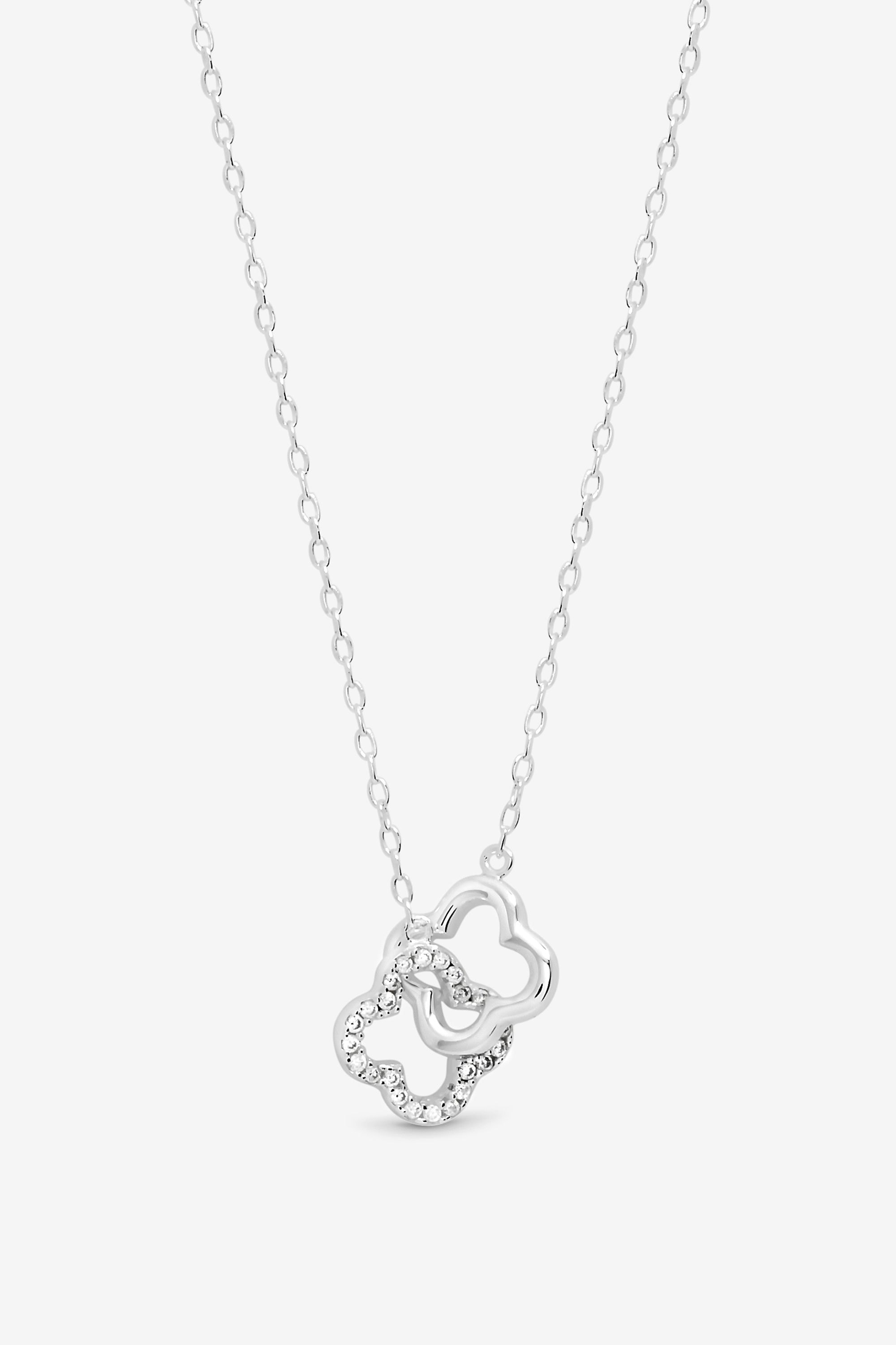 Simply Silver Sterling Silver 925 Pave Clover Interlink Necklace