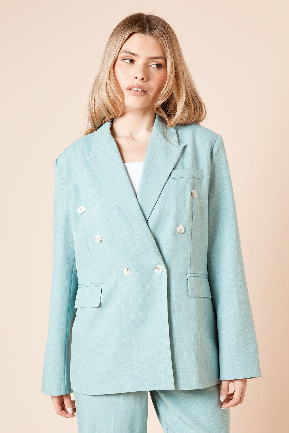 Dorothy Perkins Oversized Double Breasted Stripe Blazer Blue image 2