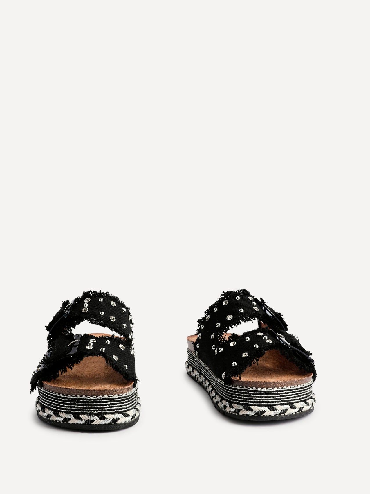 Linzi Bahama Black Diamante Studded Double Buckle Flatform Slider Sandal image 3