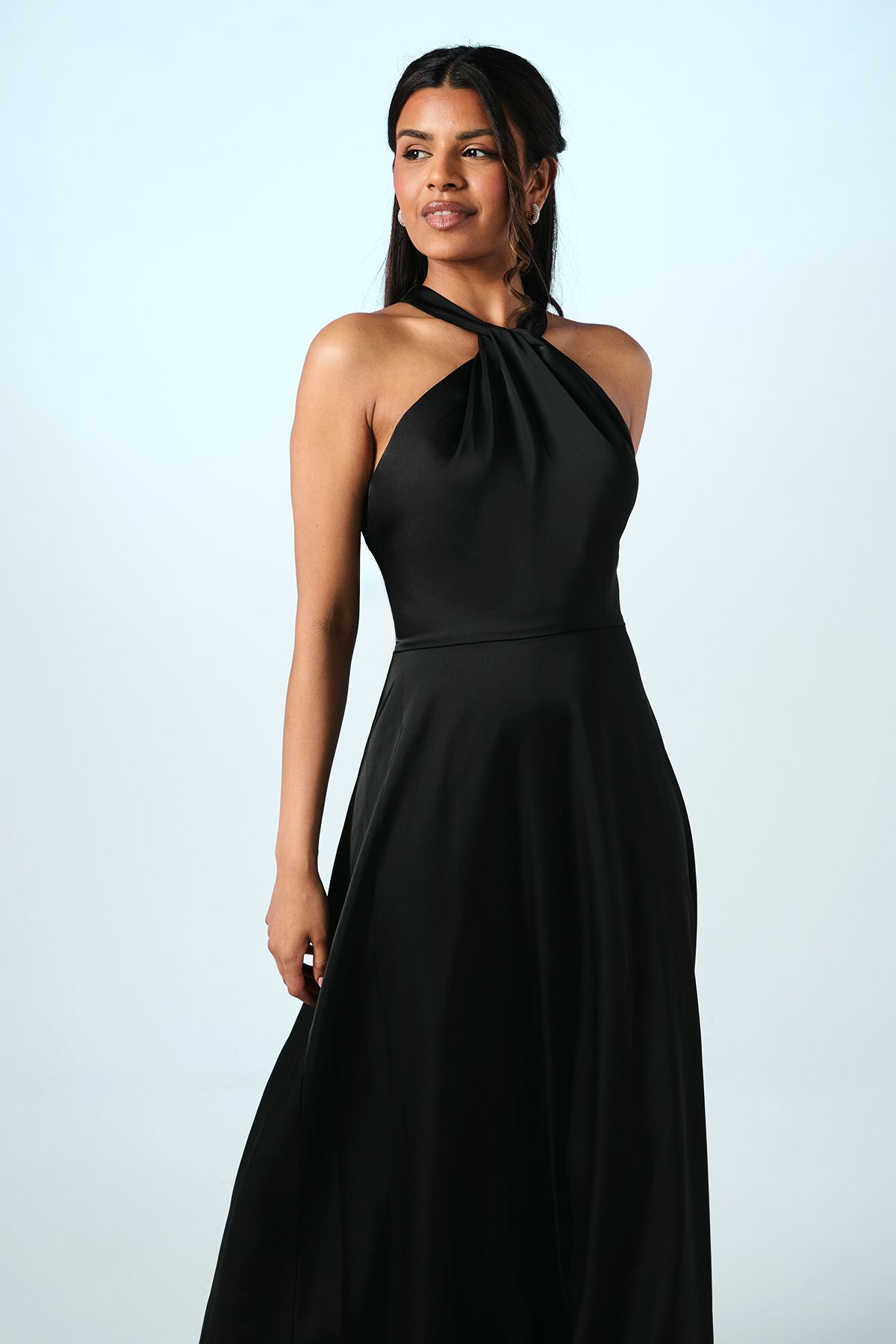 Coast Coast Honoured Petite Twist Halterneck Satin Maxi Bridesmaid Dress Black image 2