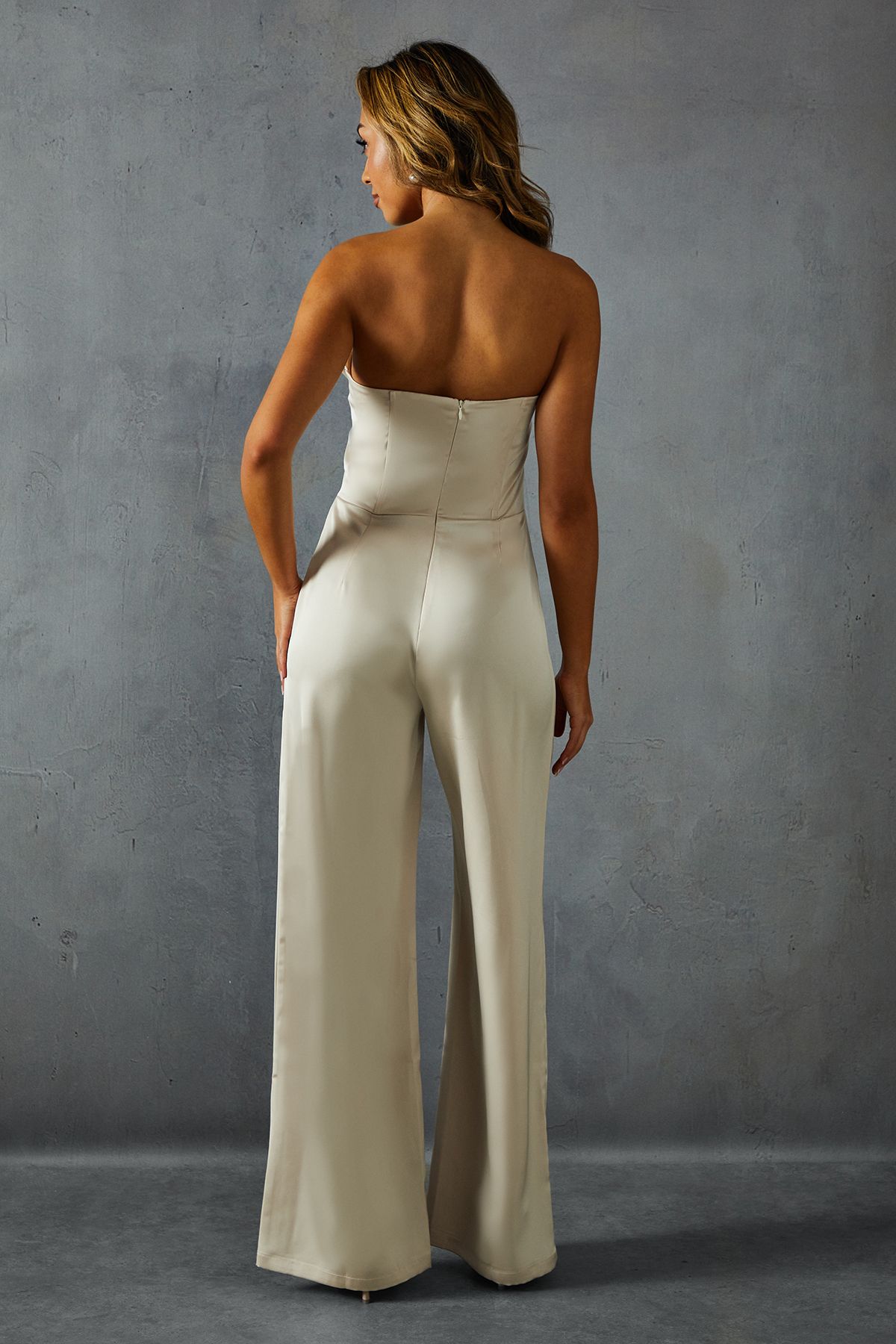 MissPap Satin Sweetheart Drape Wide Leg Jumpsuit Bronze image 3