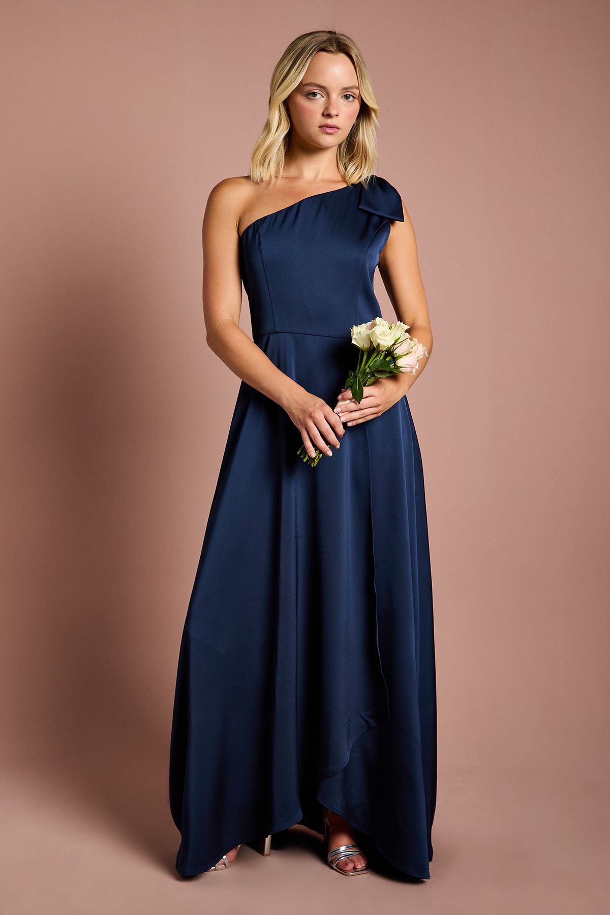 Coast Teen Coast One Shoulder Bow Bridesmaid Dress Navy image 1