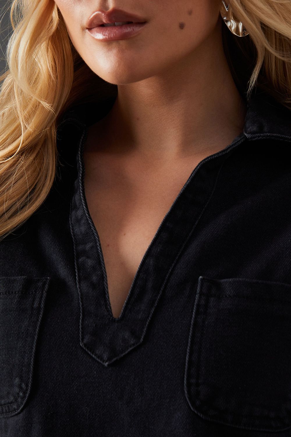 Warehouse Denim Overhead Shirt Dress Washed Black image 5