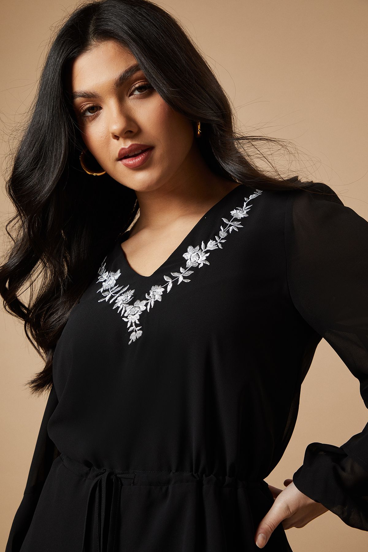 Oasis Embroidered Ruffle Tier Mini Dress Black image 4