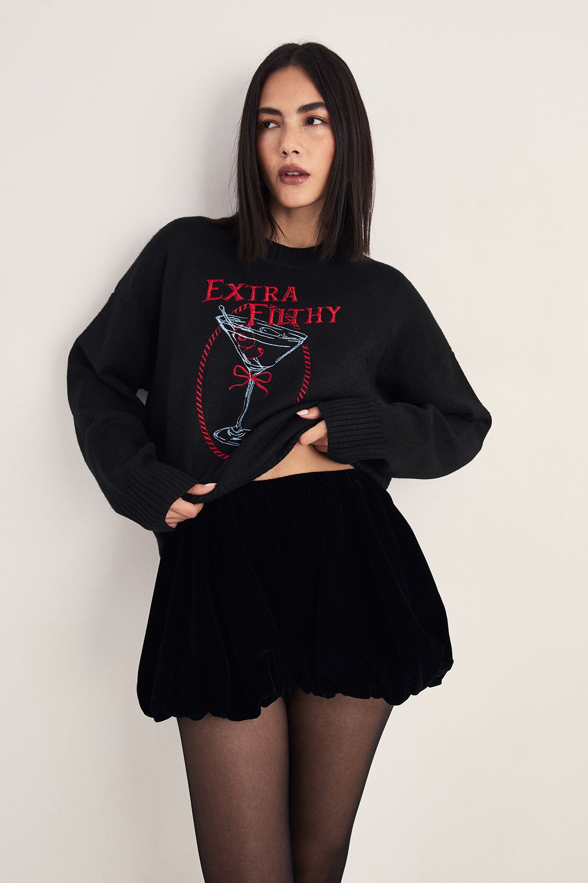 NastyGal Christmas Extra Filthy Knitted Jumper Black image 2