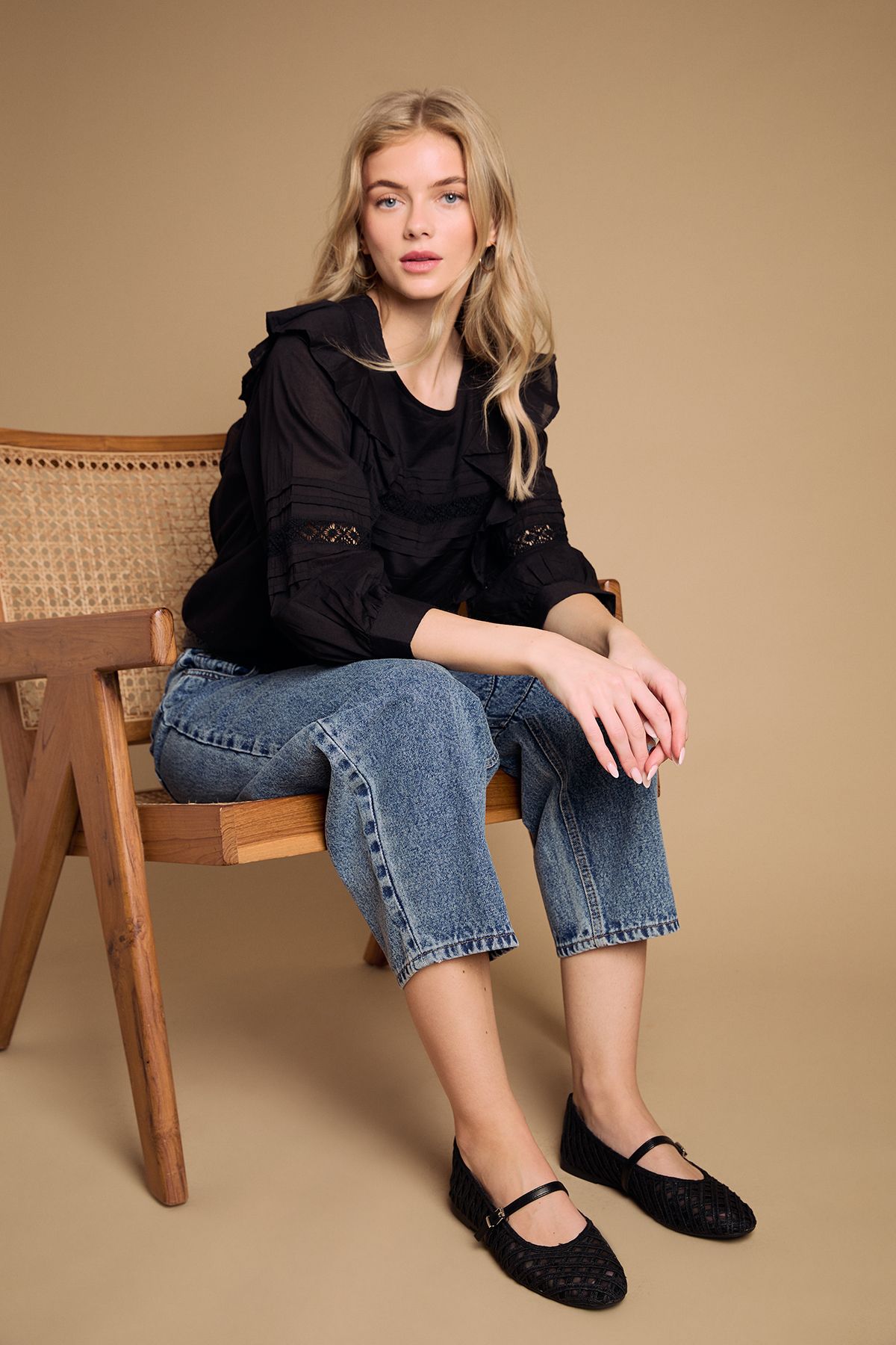 Oasis Bonnie Textile Woven MaryJane Ballet Pumps Black image 2