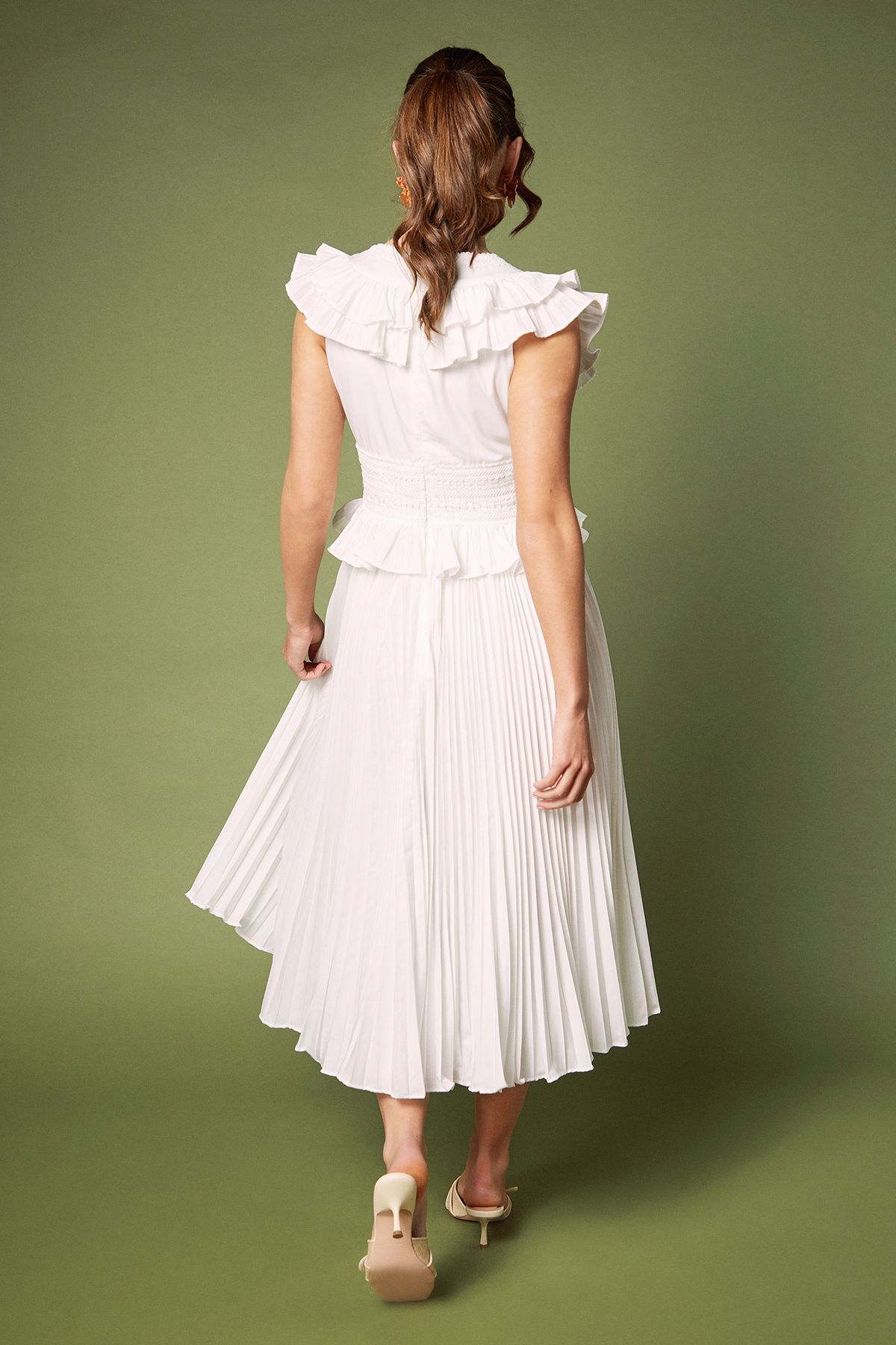 Coast Cotton Pleated Skirt Frill Dress White image 3