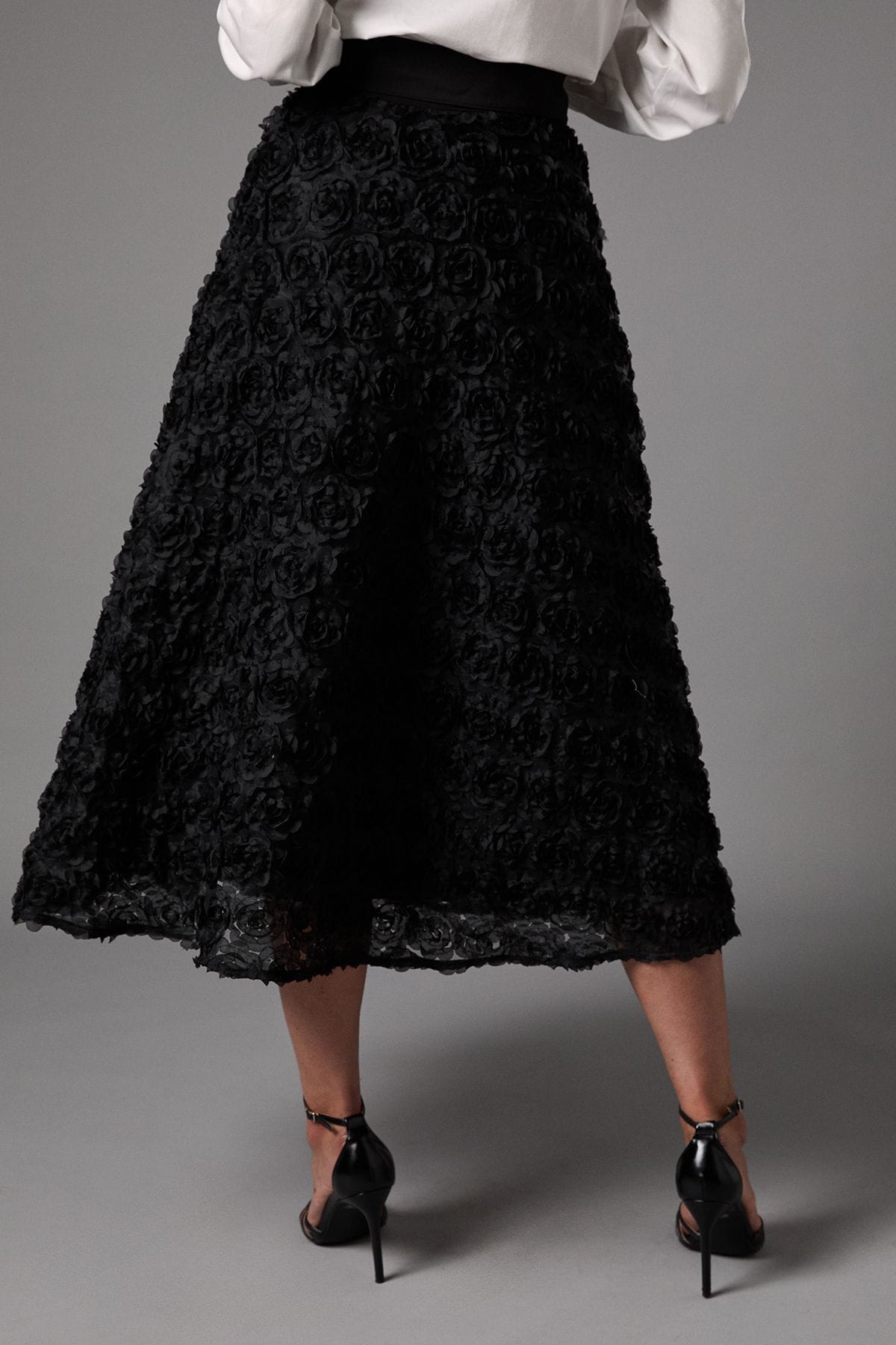 Coast 3D Flower Midi Skirt Black image 3
