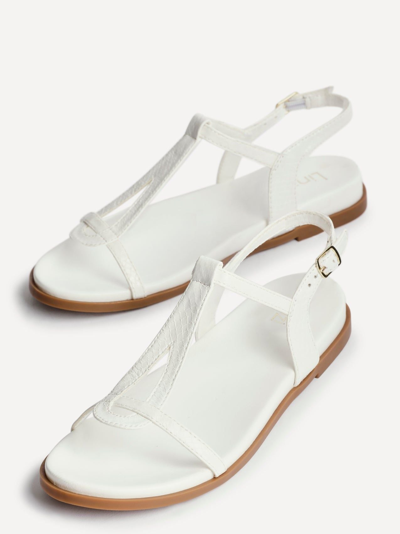 Linzi Saylor White Faux Leather Textured T-Bar Sandals image 4