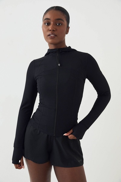 DSGN Studio DSGN Studio Ultra Sculpt Rib Zip Through Hooded Sports Jacket Black