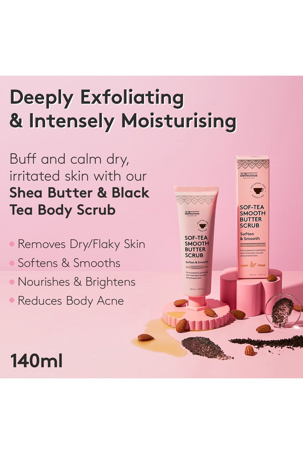 Delhicious Sof-Tea Smooth Butter Scrub 140ml Multi image 3