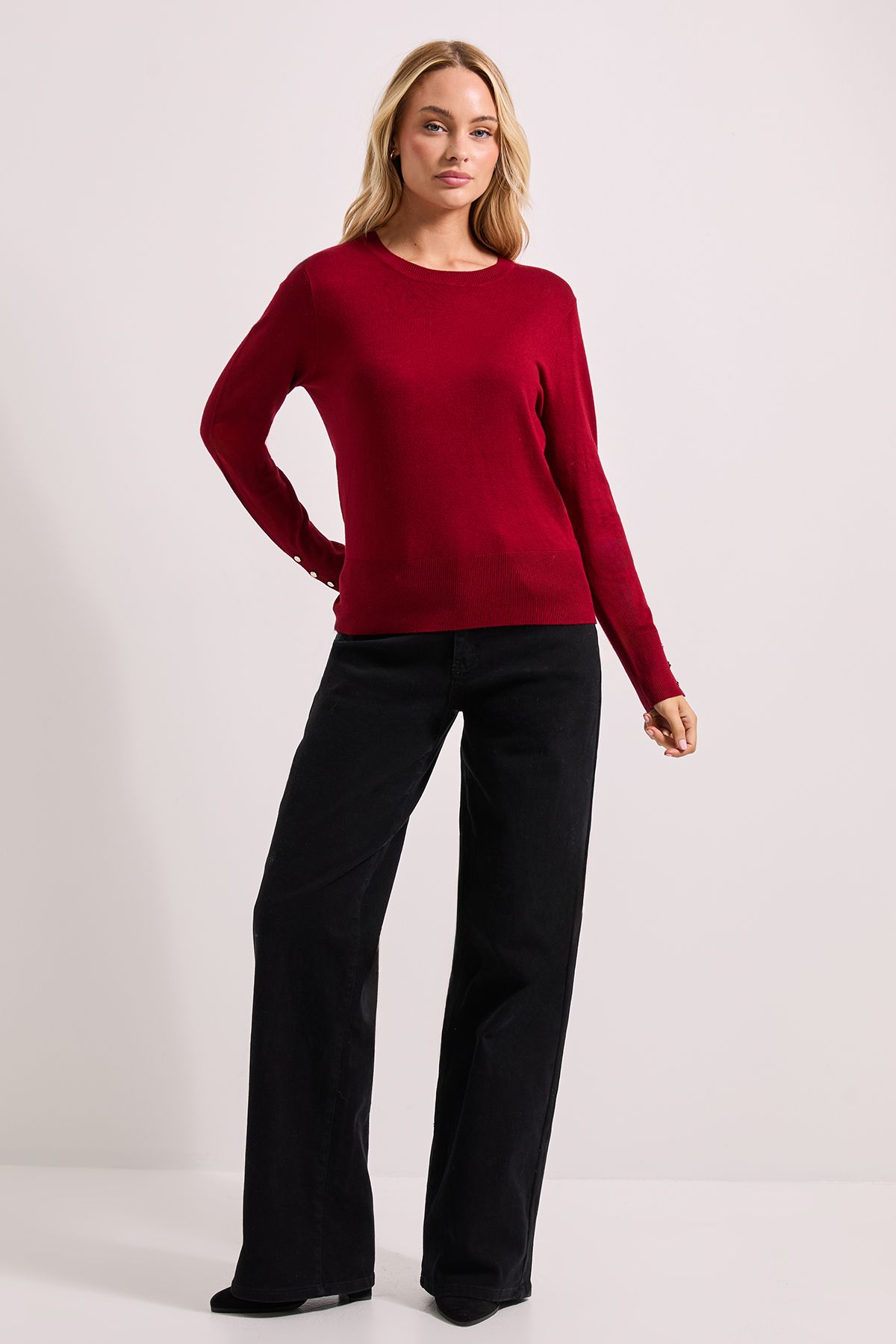 Dorothy Perkins Berry Crew Neck Button Cuff Jumper Berry image 2