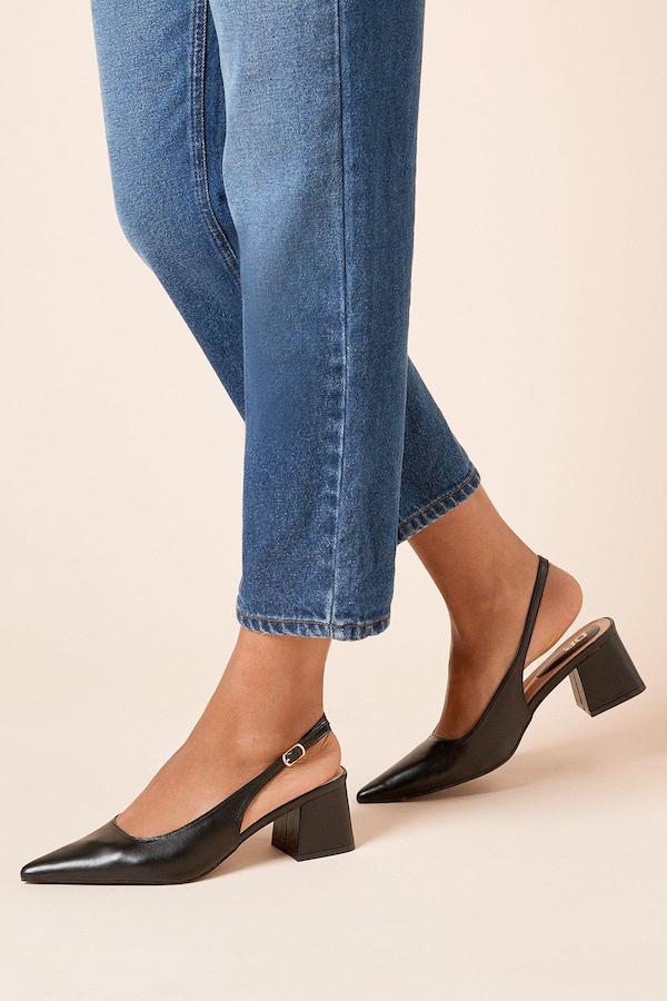 Dorothy Perkins Patricia Faux Leather Slingback Medium Block Heel Court Shoes Black