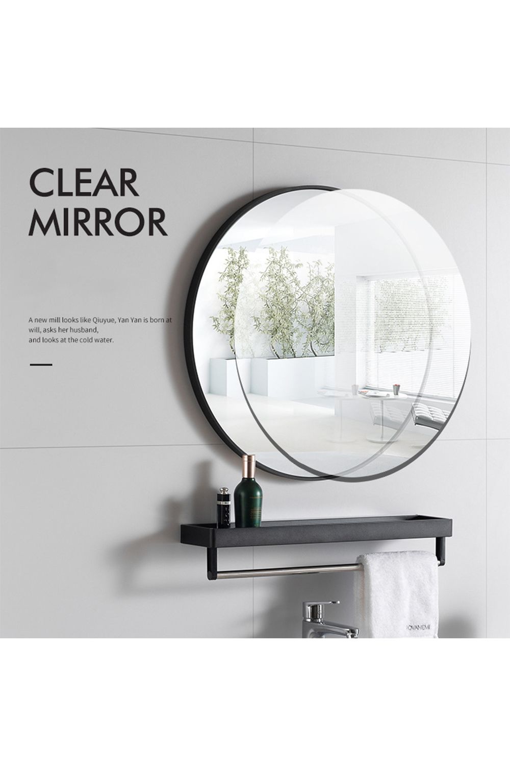 Living and Home 80cm Nordic Black Round Wall-Mounted Bathroom Mirror Metal Frame for Bedroom or Hallway image 4